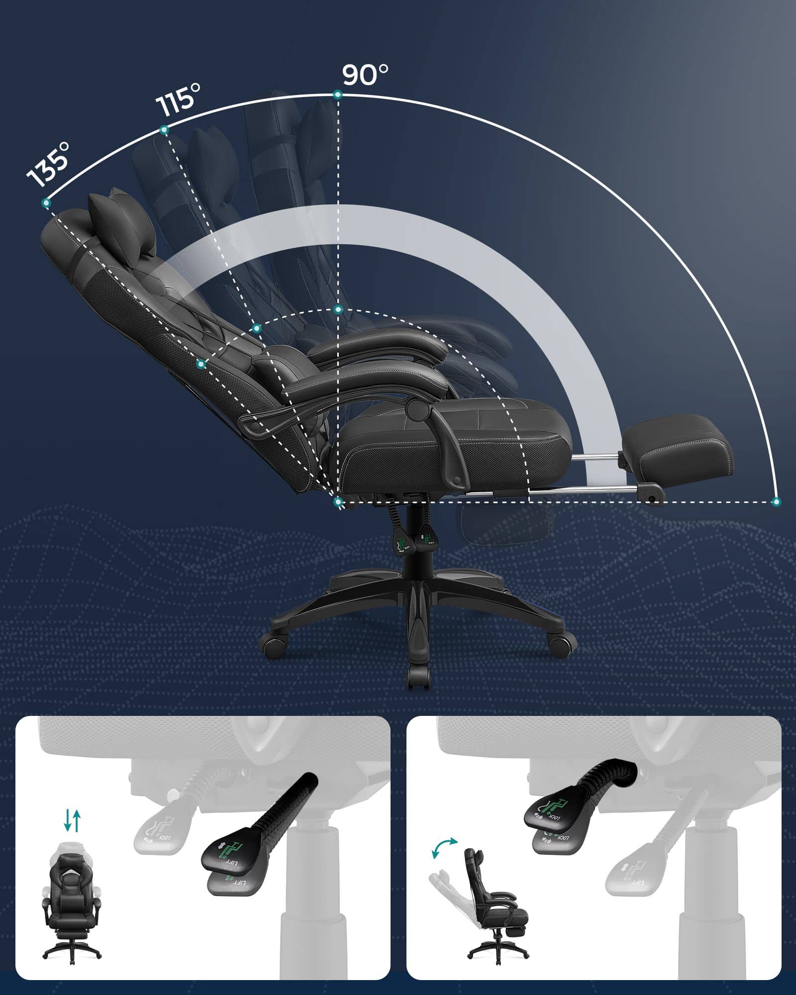 Gamingstuhl mit Fußstütze und Kopfstütze Schwarz-B34OBG077B01 Gamingstuhl mit Fußstütze und Kopfstütze Schwarz-B34OBG077B01