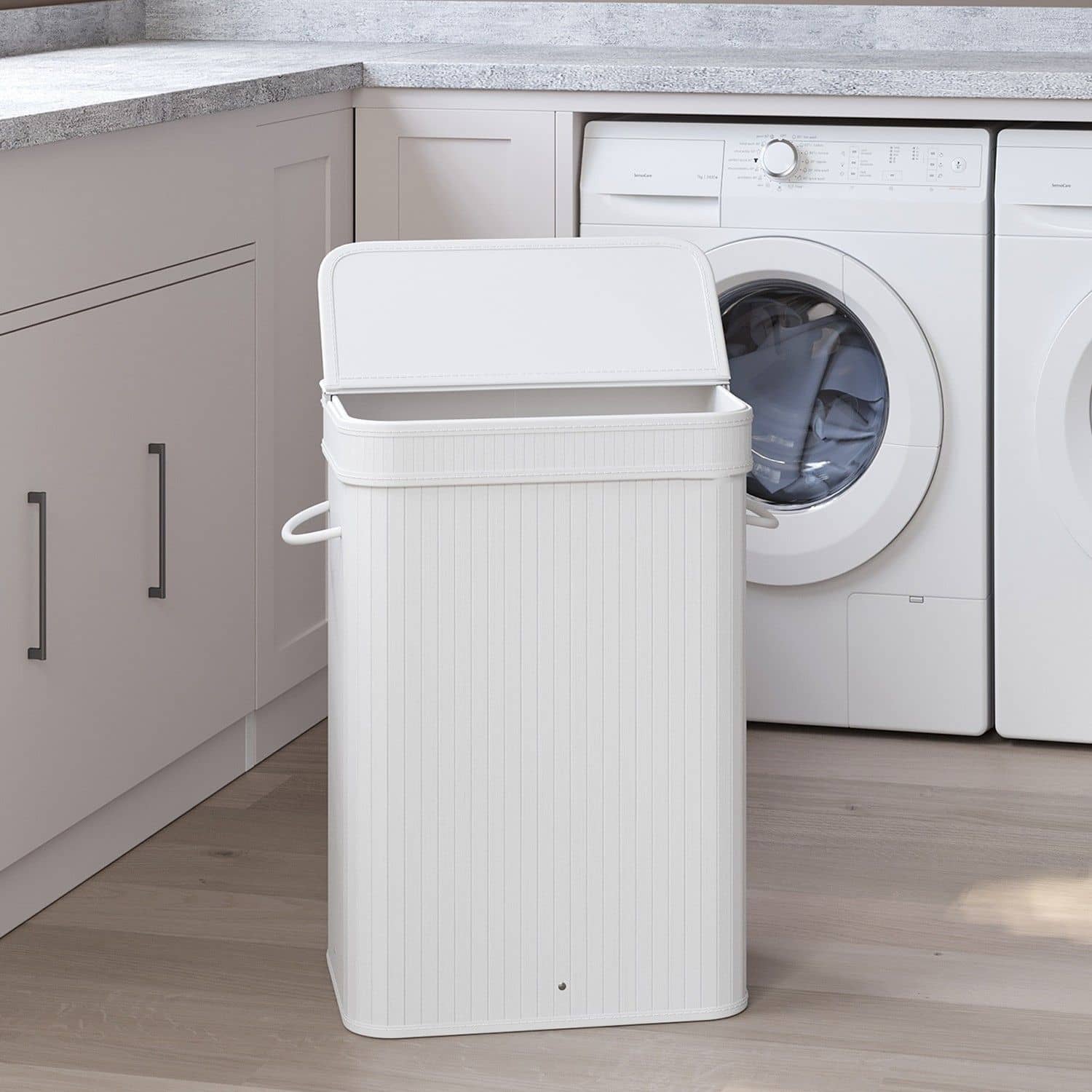 Wäschekorb mit Deckel, Wäschesammler Bambus, Wäschesack mit Griffen herausnehmbar und maschinenwaschbar Wäschekorb mit Deckel, Wäschesammler Bambus, Wäschesack mit Griffen herausnehmbar und maschinenwaschbar