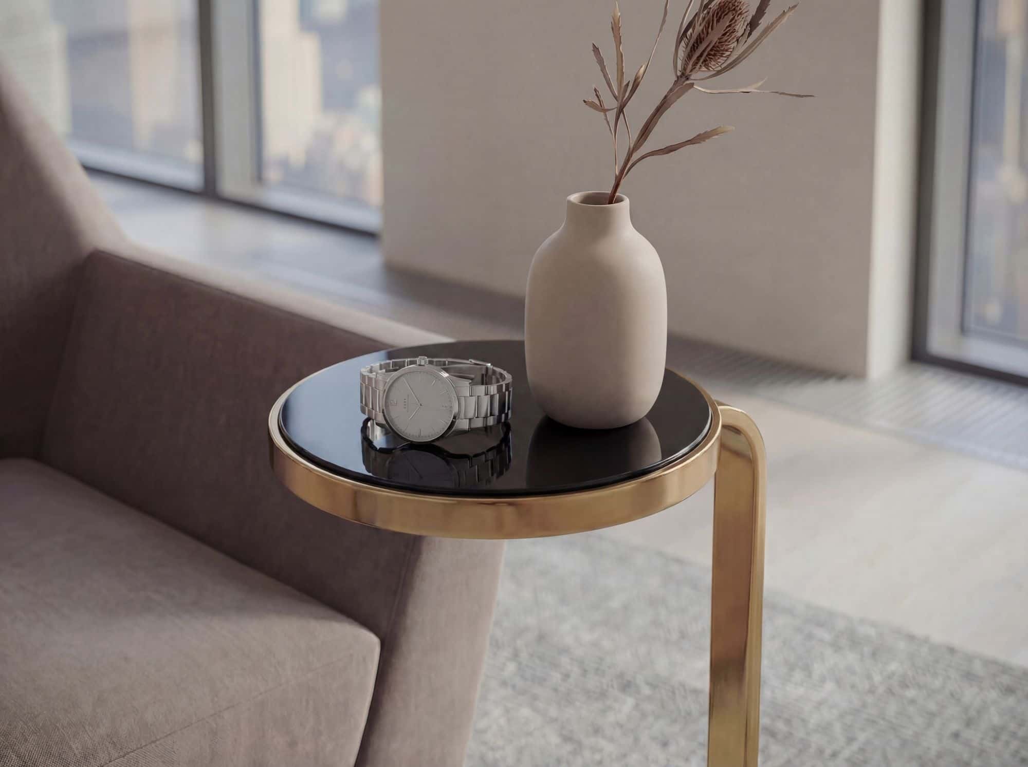 Beistelltisch Metall mit schwarzer Marmor Platte 72cm Rund - Design Anstelltisch Glas C-Form - Loungetisch Schmal - Moderner Sofatisch - Wohnzimmertisch Hoch Handmade
