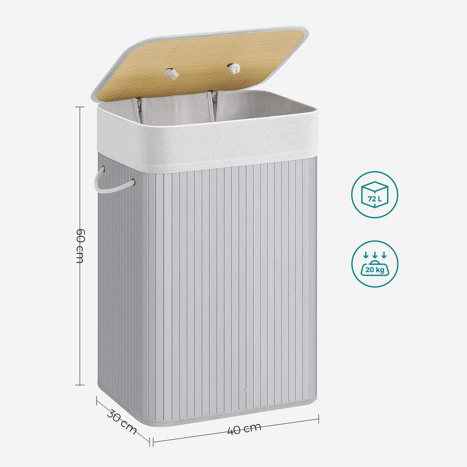 Wäschekorb mit Deckel, 72 L, Wäschesammler aus Bambus Wäschekorb mit Deckel, 72 L, Wäschesammler aus Bambus