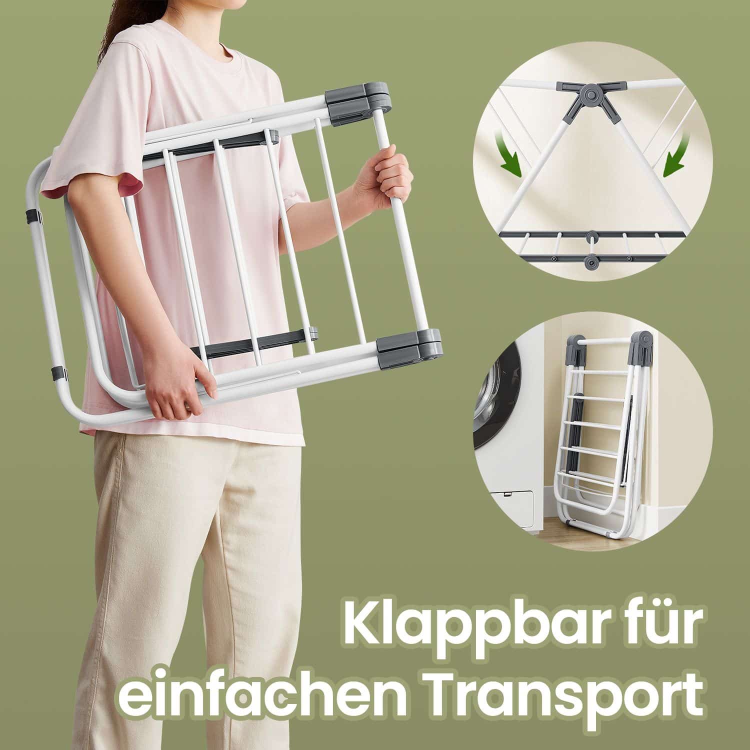 Wäscheständer klein, Standtrockner mit 2 Flügeln, faltbarer