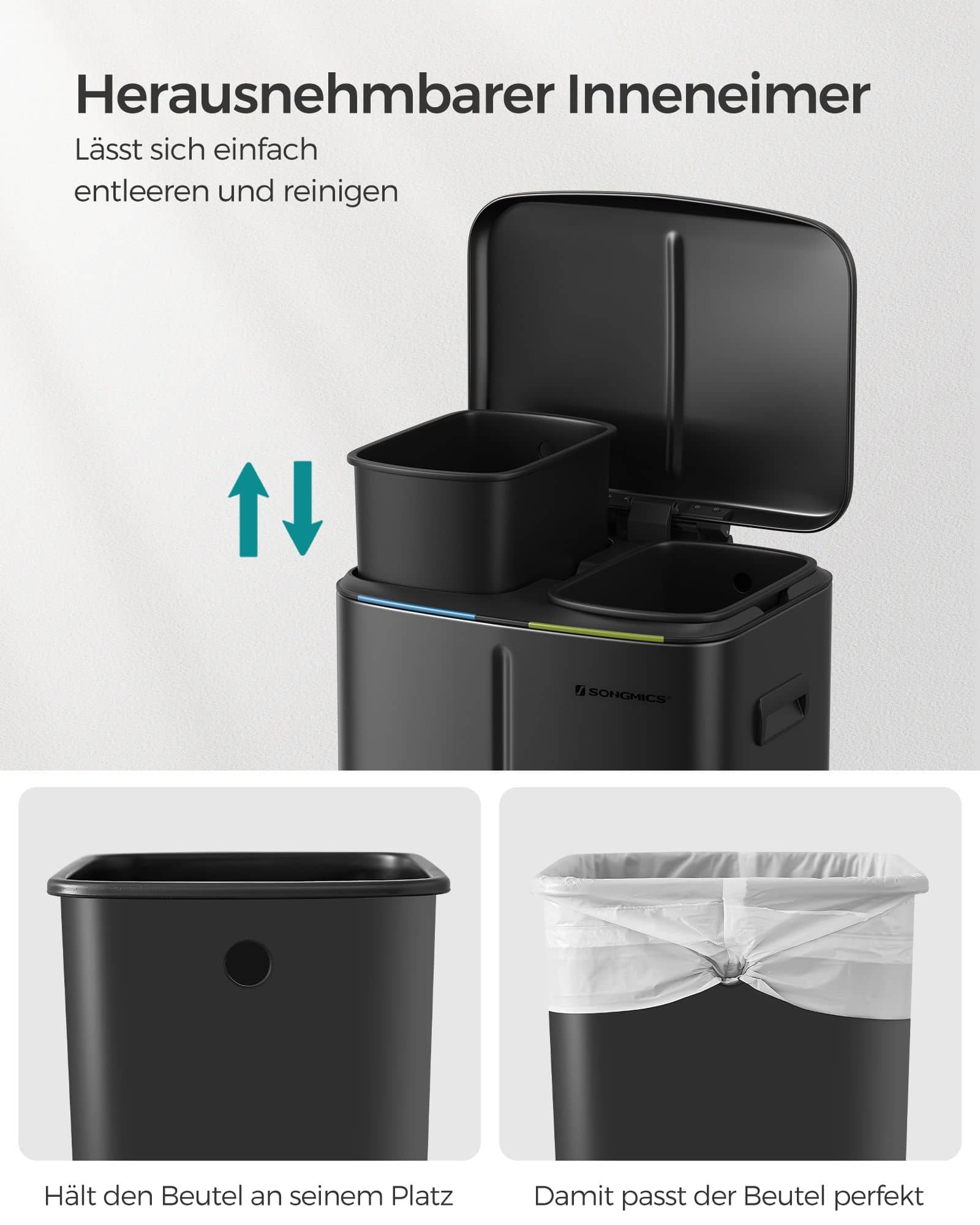 Mülleimer Küche 2 x 20 L mit Griffen schwarz-LTB40B02 Mülleimer Küche 2 x 20 L mit Griffen schwarz-LTB40B02