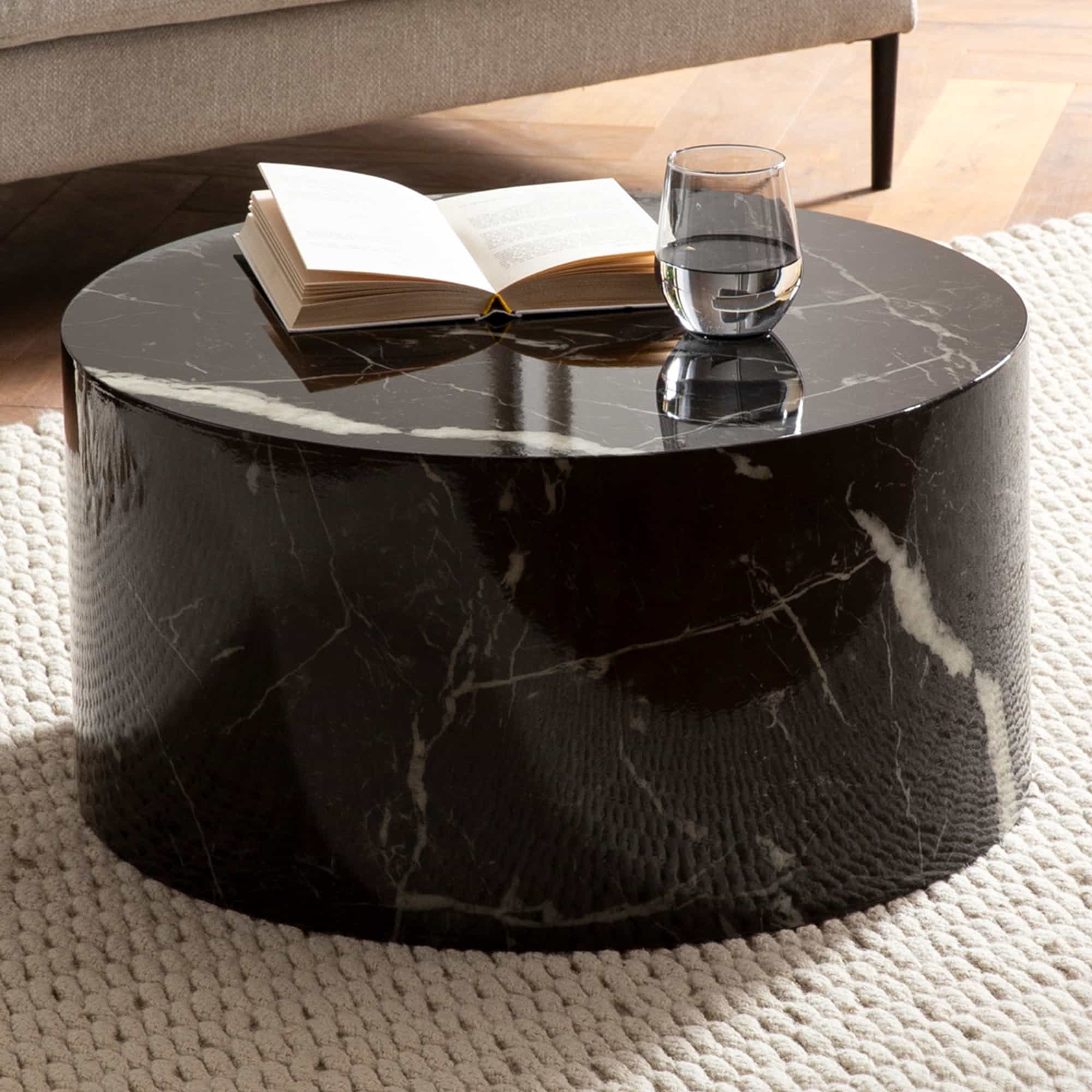 Couchtisch MONOBLOC 60x60x30 cm Schwarz Hochglanz mit Marmor Optik Couchtisch MONOBLOC 60x60x30 cm Schwarz Hochglanz mit Marmor Optik