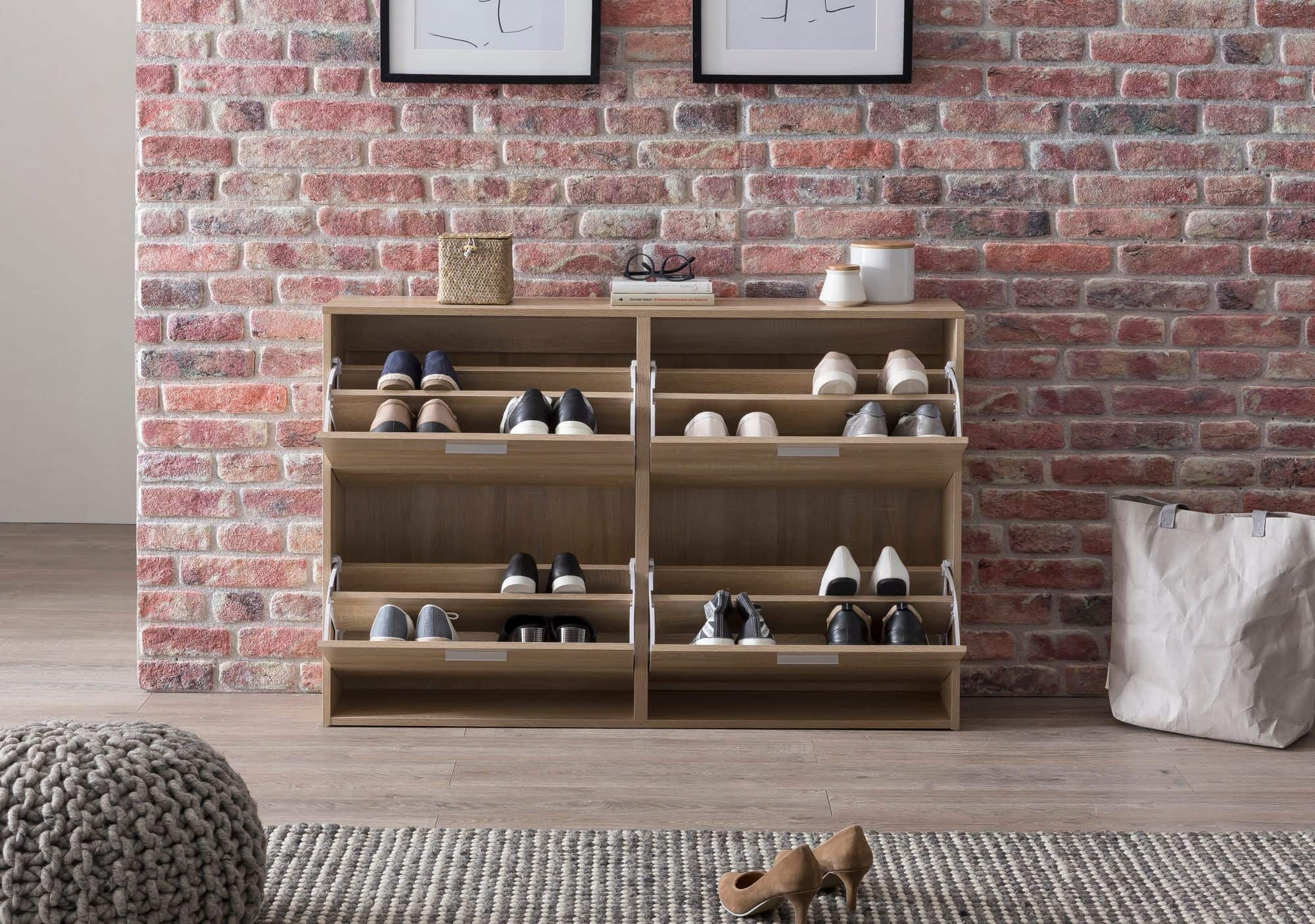 48488-WOHNLING-Schuhschrank-LEILA-120x24x81-cm-Sonoma-WL5-828-WL5-828_5 Schuhschrank geschlossen modern - 120x81x24cm Holz Schuhregal Sonoma 4 Fächer