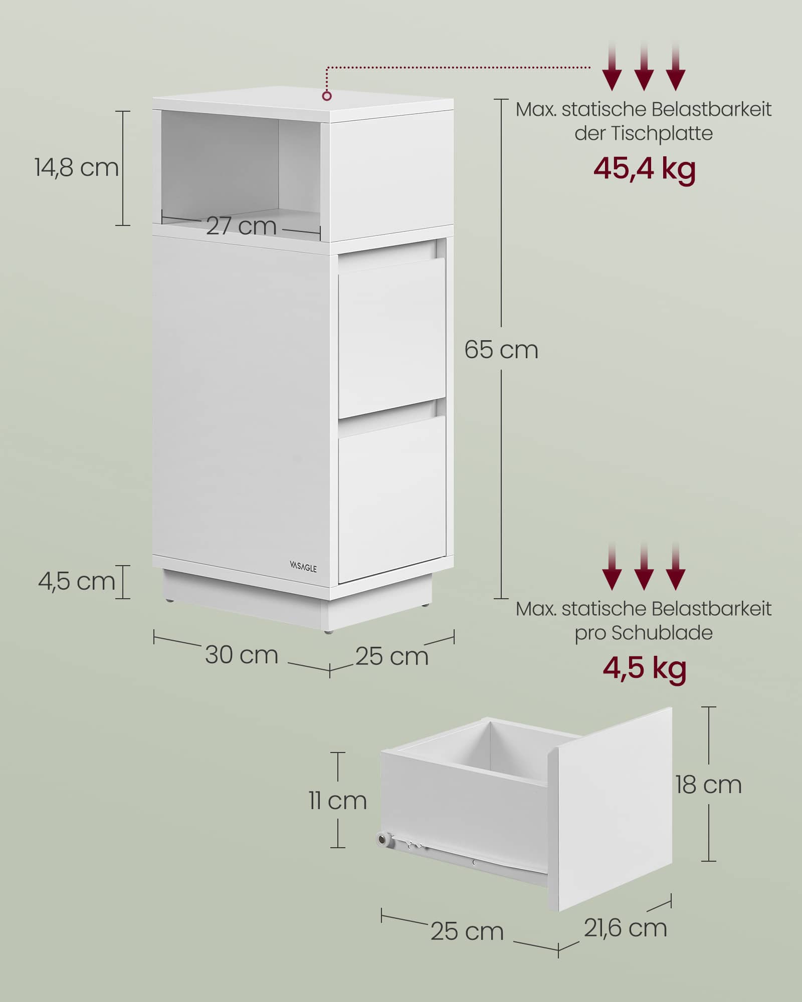 Schmaler Nachttisch 2er Set mit Schubladen wolkenweiß Schmaler Nachttisch 2er Set mit Schubladen wolkenweiß