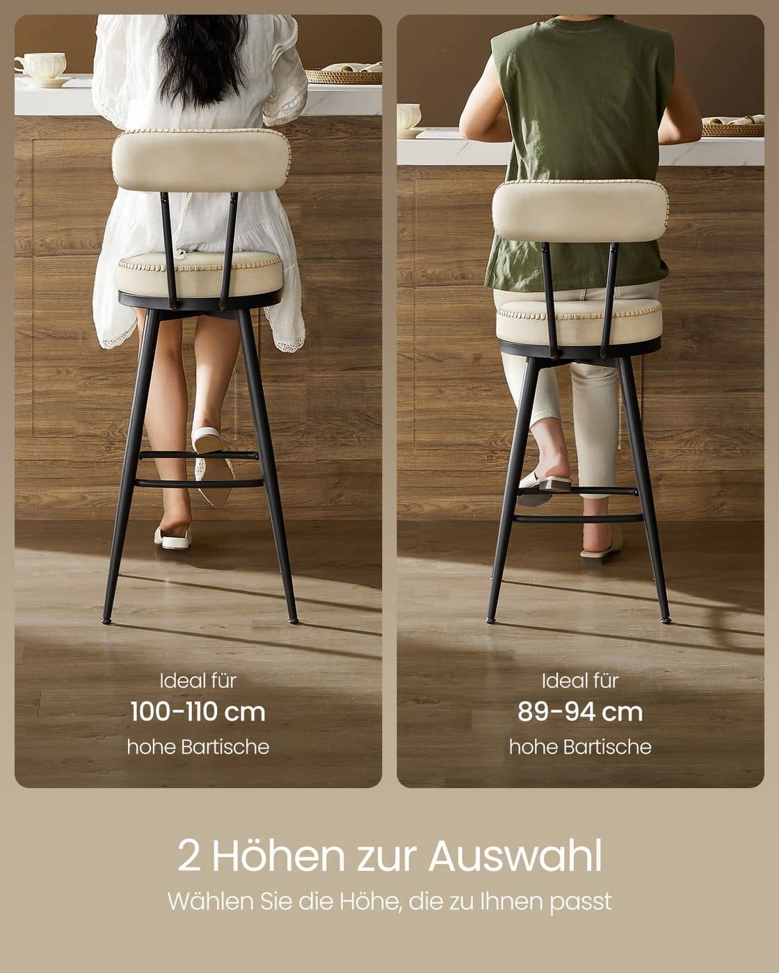 EKHO Kollektion - Barhocker 2er Set aus Kunstleder Cremeweiß