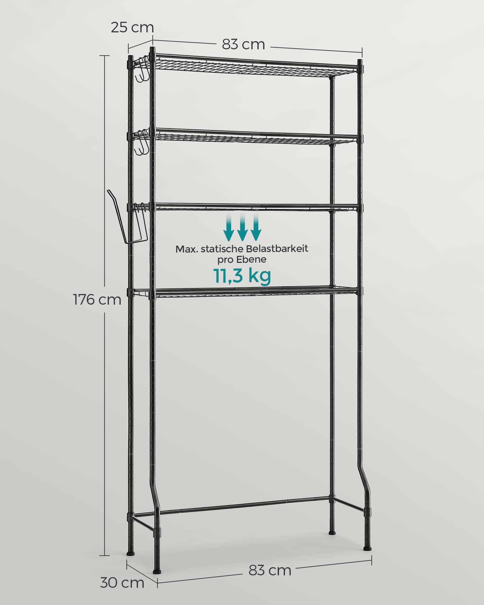 4-stöckiges Toilettenregal mit verstellbaren Ablagen schwarz 4-stöckiges Toilettenregal mit verstellbaren Ablagen schwarz
