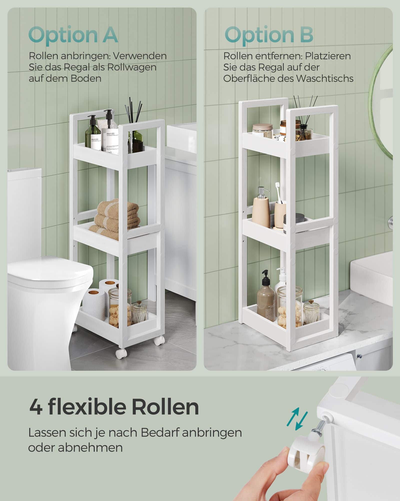 Badezimmerregal mit 3 Ebenen schmal platzsparend weiß Badezimmerregal mit 3 Ebenen schmal platzsparend weiß