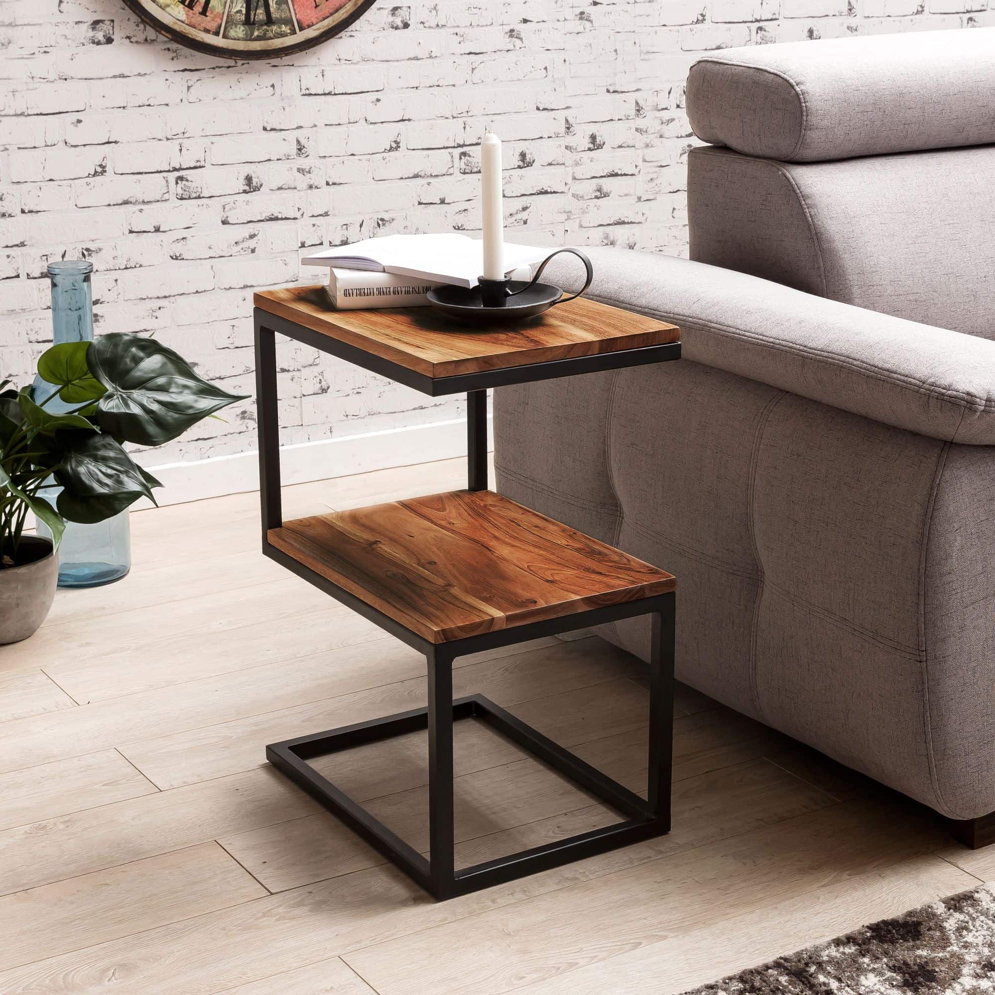 44770-WOHNLING-Beistelltisch-S-Form-Sheesham-45x30xk2I3VdPbxywgl Beistelltisch AKOLA S-Form Massiv-Holz Sheesham / Metall 45 x 60 x 30 cm