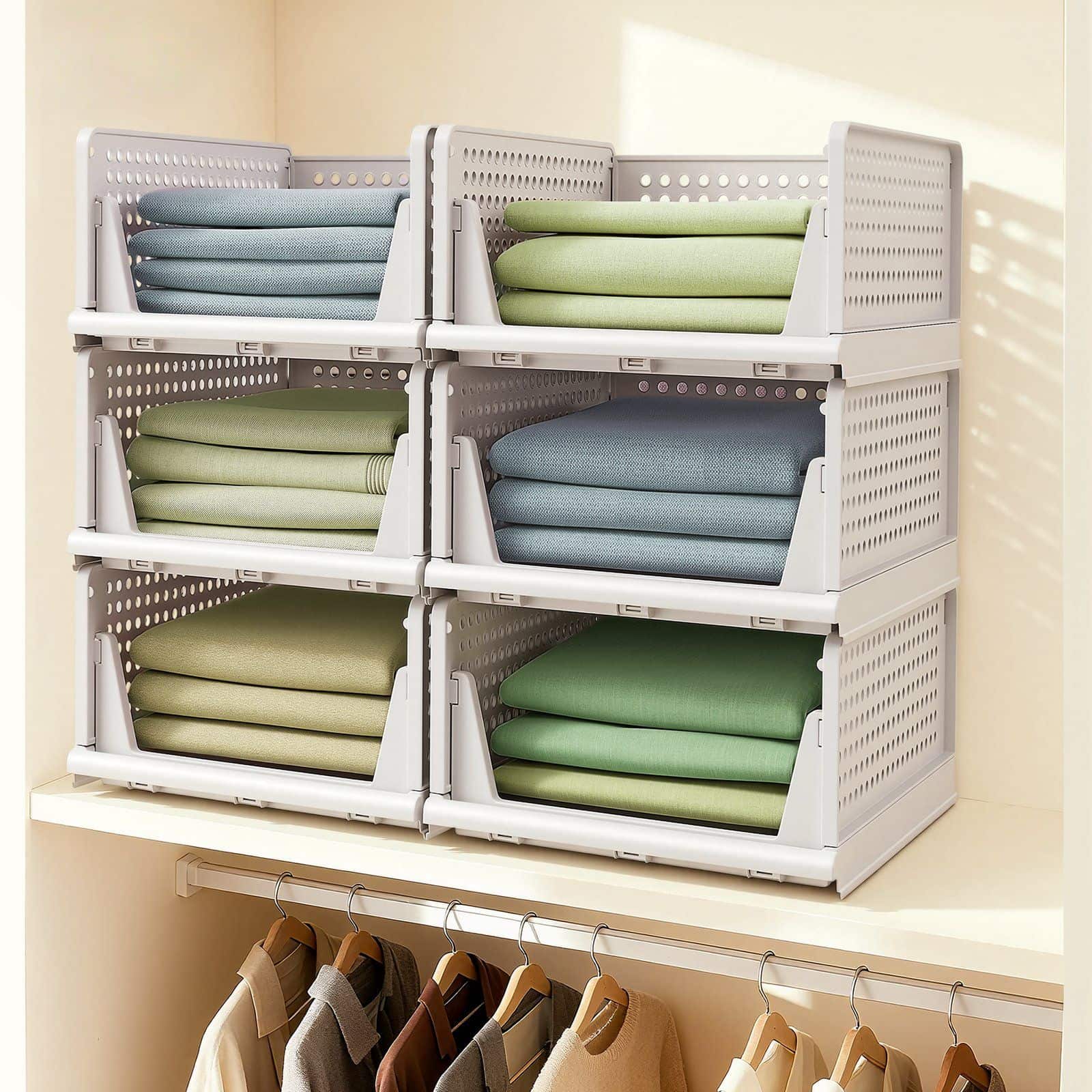 Schrank-Organizer klappbar, Kleiderschrank-Organizer stapelbar, ausziehbarer Korb 6er Set Schrank-Organizer klappbar, Kleiderschrank-Organizer stapelbar, ausziehbarer Korb 6er Set