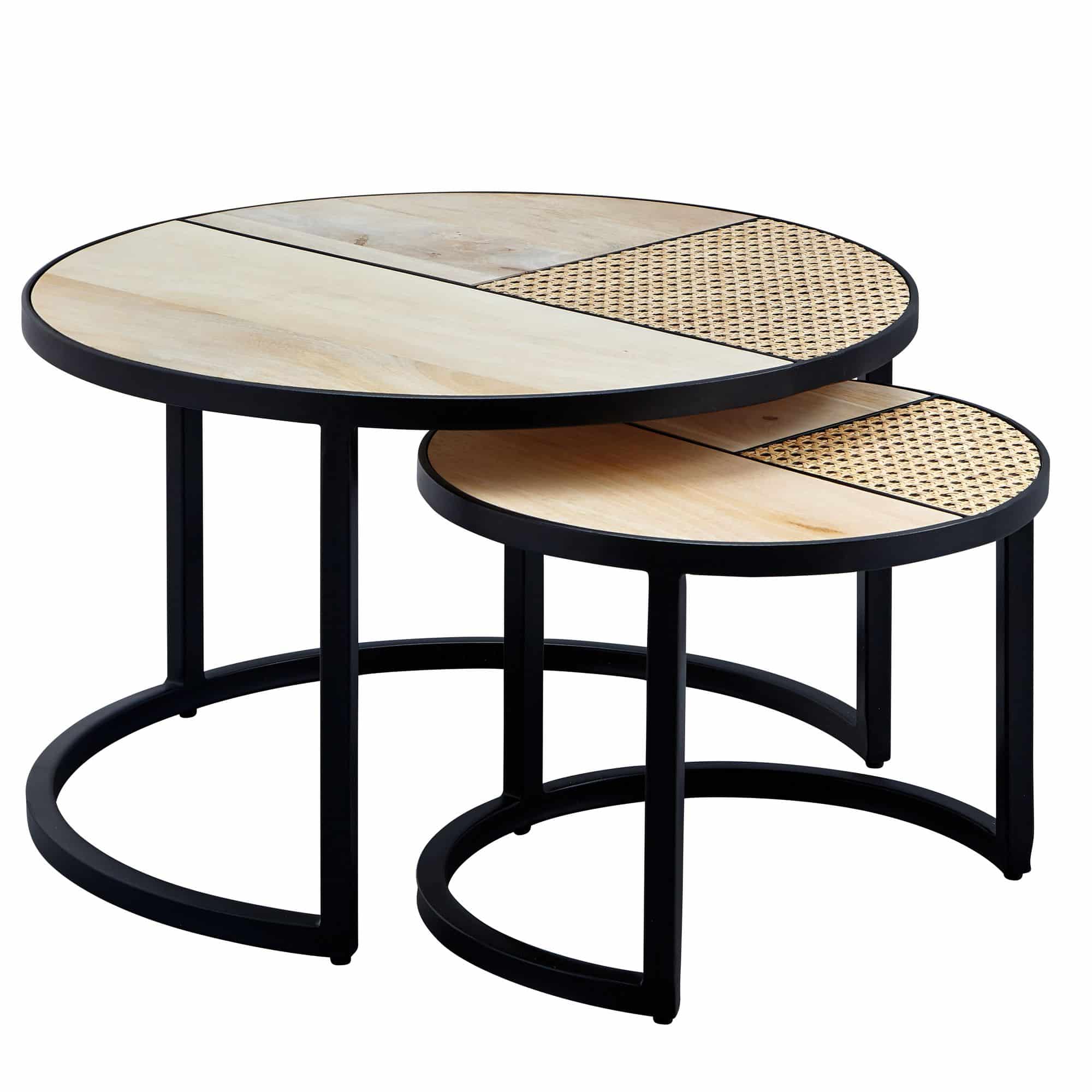 57562-WOHNLING-Couchtisch-2er-Set-Metall-WL6-312-WL6-312_7 Design Wohnzimmertisch 2er Set Mango / Rattan Beistelltisch Rund