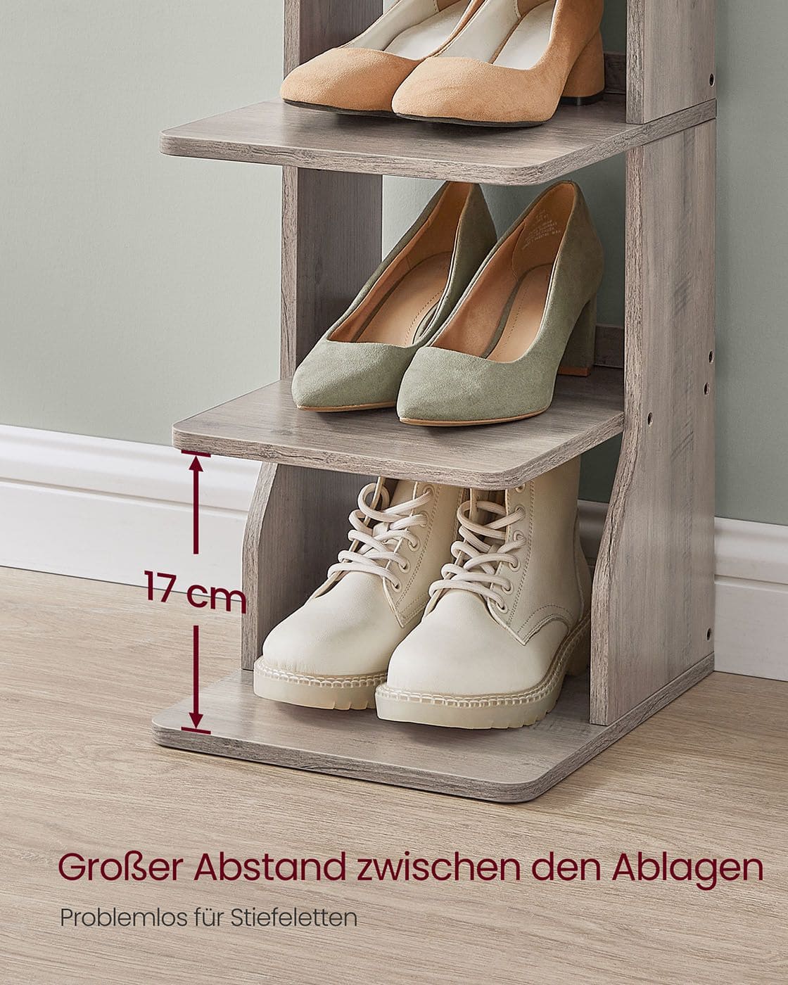 Schmales Schuhregal mit 7 Ebenen greige meliert