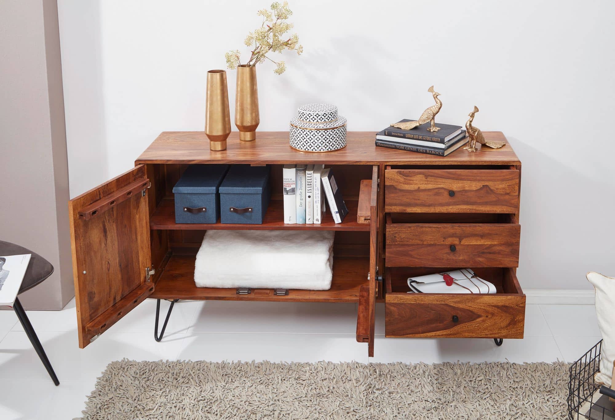 47320-WOHNLING-Sideboard-KELA-145x40x75-cm-Sheesh_4 Sideboard WL5.629 Sheesham Massivholz 140x75x40 cm Landhaus Kommode