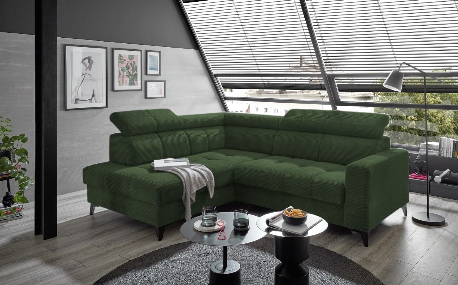 Ecksofa Bavaro elektronischer Sitztiefenverstellung und Breitcord-Bezug Ed Exciting Design