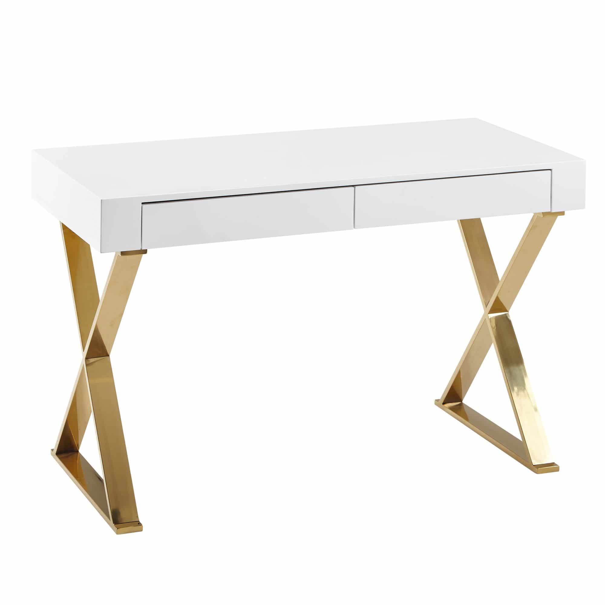 57604-Wohnling-Schreibtisch-Hochglanz-mit-goldenen-Beinen-118x76x57-cm-WL6-314-WL6-314_5 Schreibtisch 118x76x57 cm Holz Hochglanz Weiß Metallbeine Golden