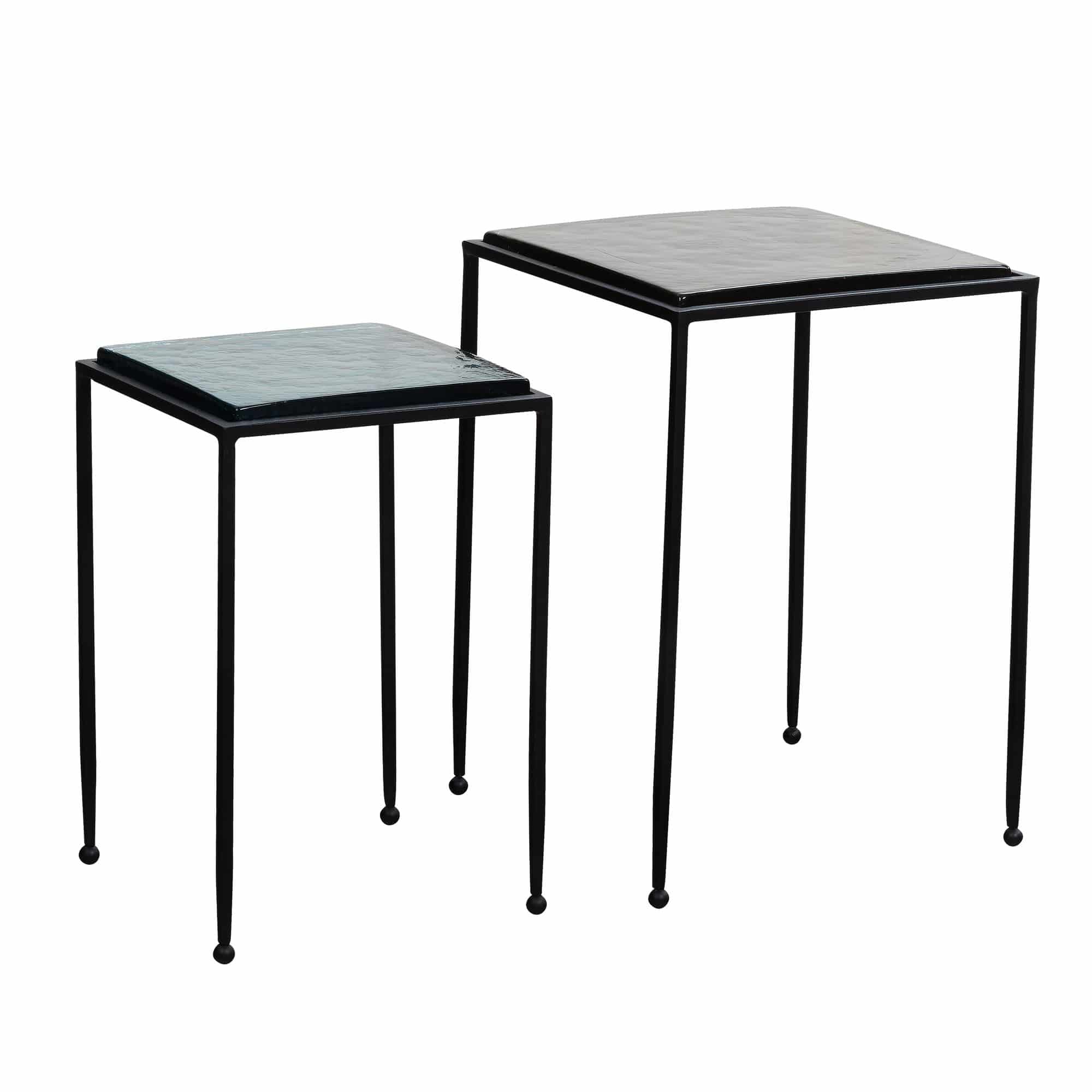 Beistelltisch 2er Set Blau Schwarz Design Satztisch Glas Metall Eckig Beistelltisch 2er Set Blau Schwarz Design Satztisch Glas Metall Eckig