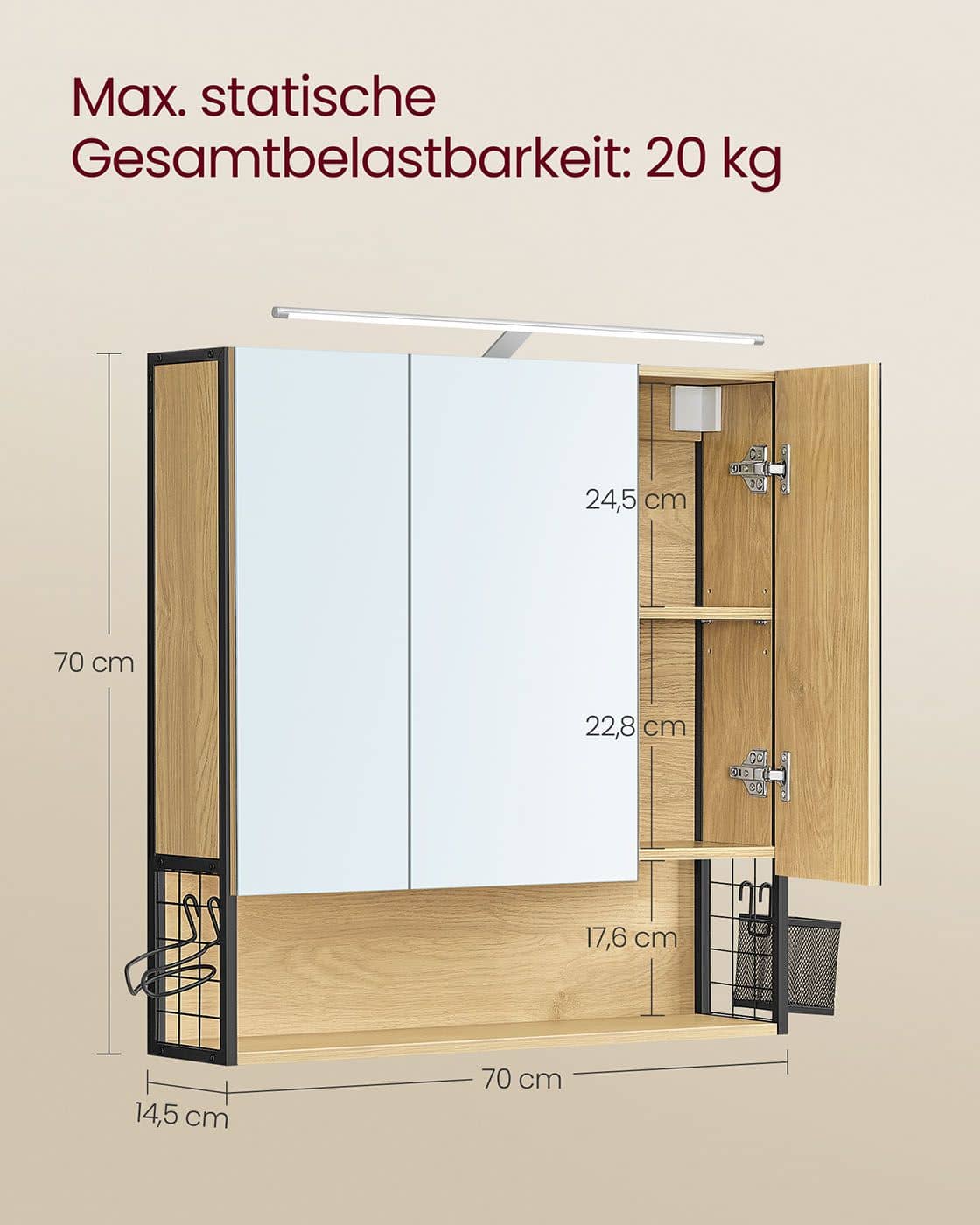Badezimmerschrank mit LED-Beleuchtung 14,5 x 70 x 70 cm natureichenfarben Badezimmerschrank mit LED-Beleuchtung 14,5 x 70 x 70 cm natureichenfarben