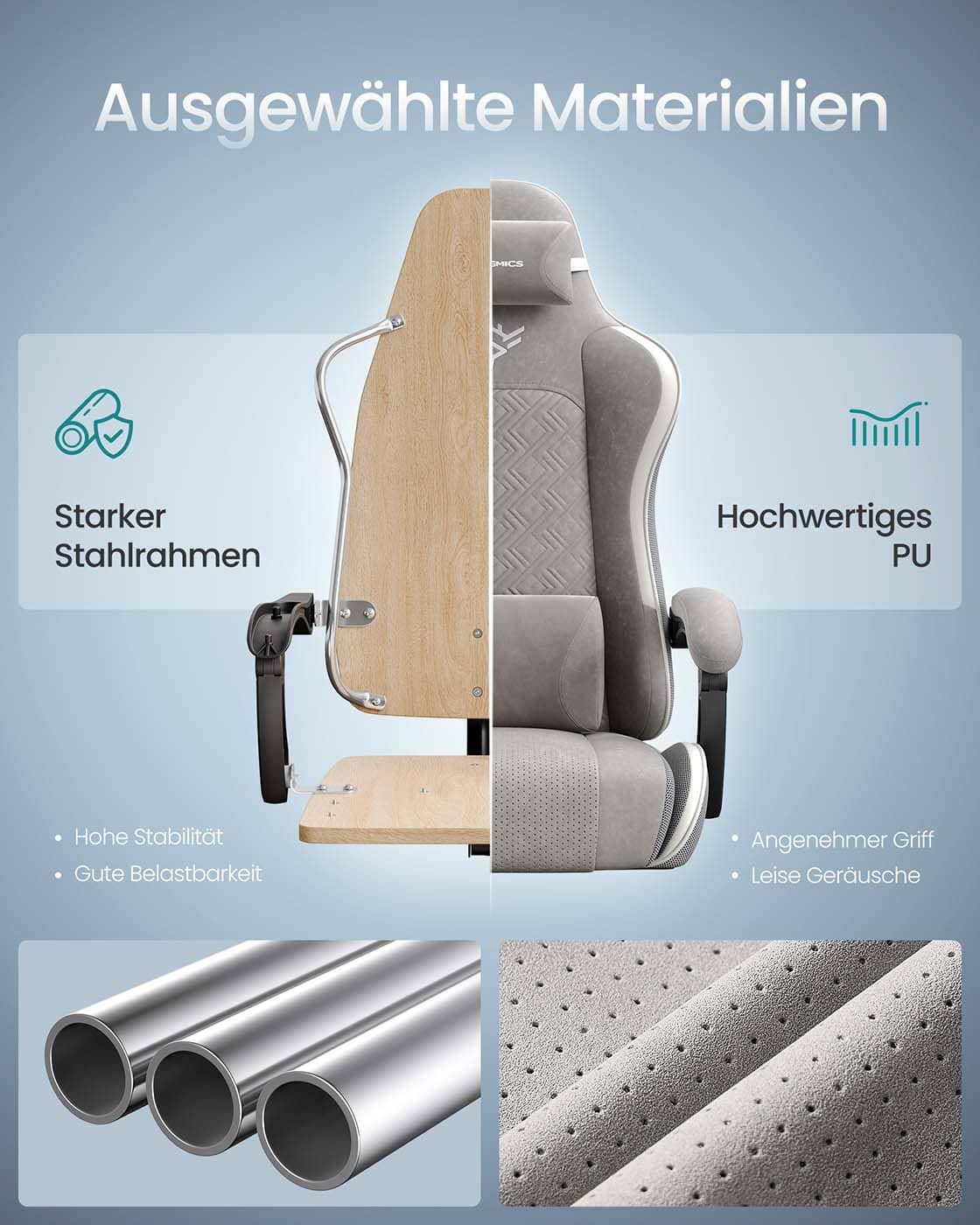 Ergonomischer Gaming Stuhl mit Fußstütze und Federkissen Ergonomischer Gaming Stuhl mit Fußstütze und Federkissen