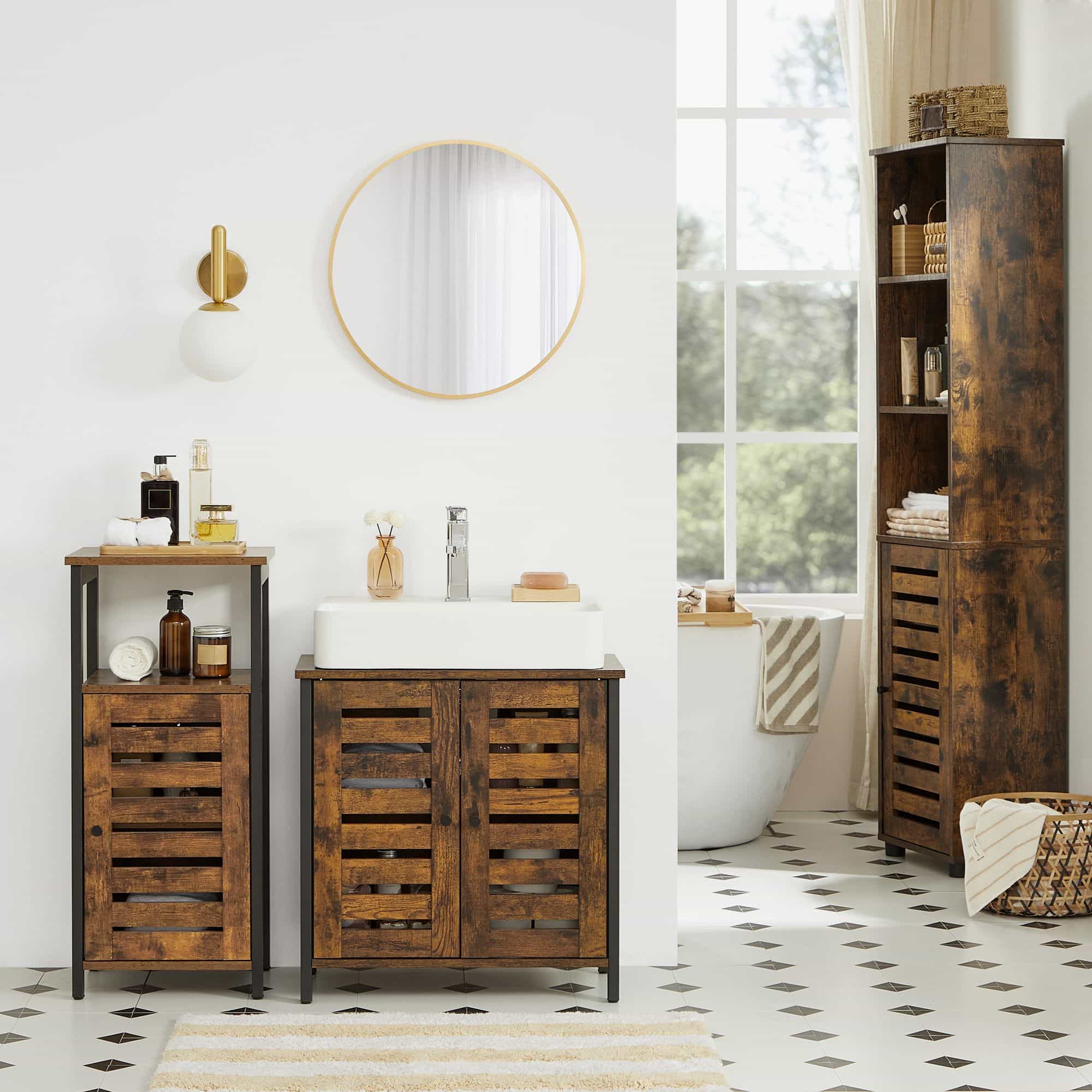 BBC902B01-2fOUqQpRWL6ZFG Stilvolles Badezimmer: VASAGLE Badschrank mit Lamellentüren und Stahlgestell