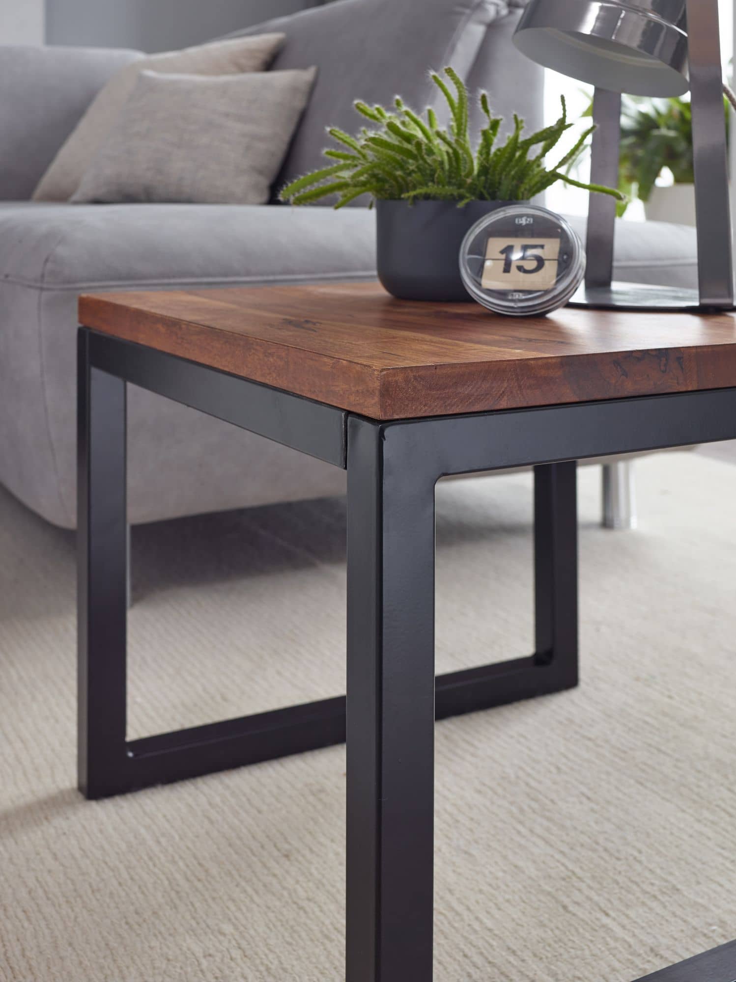 Beistelltisch 45x40x45 cm Sheesham Massivholz / Metall Wohnzimmertisch