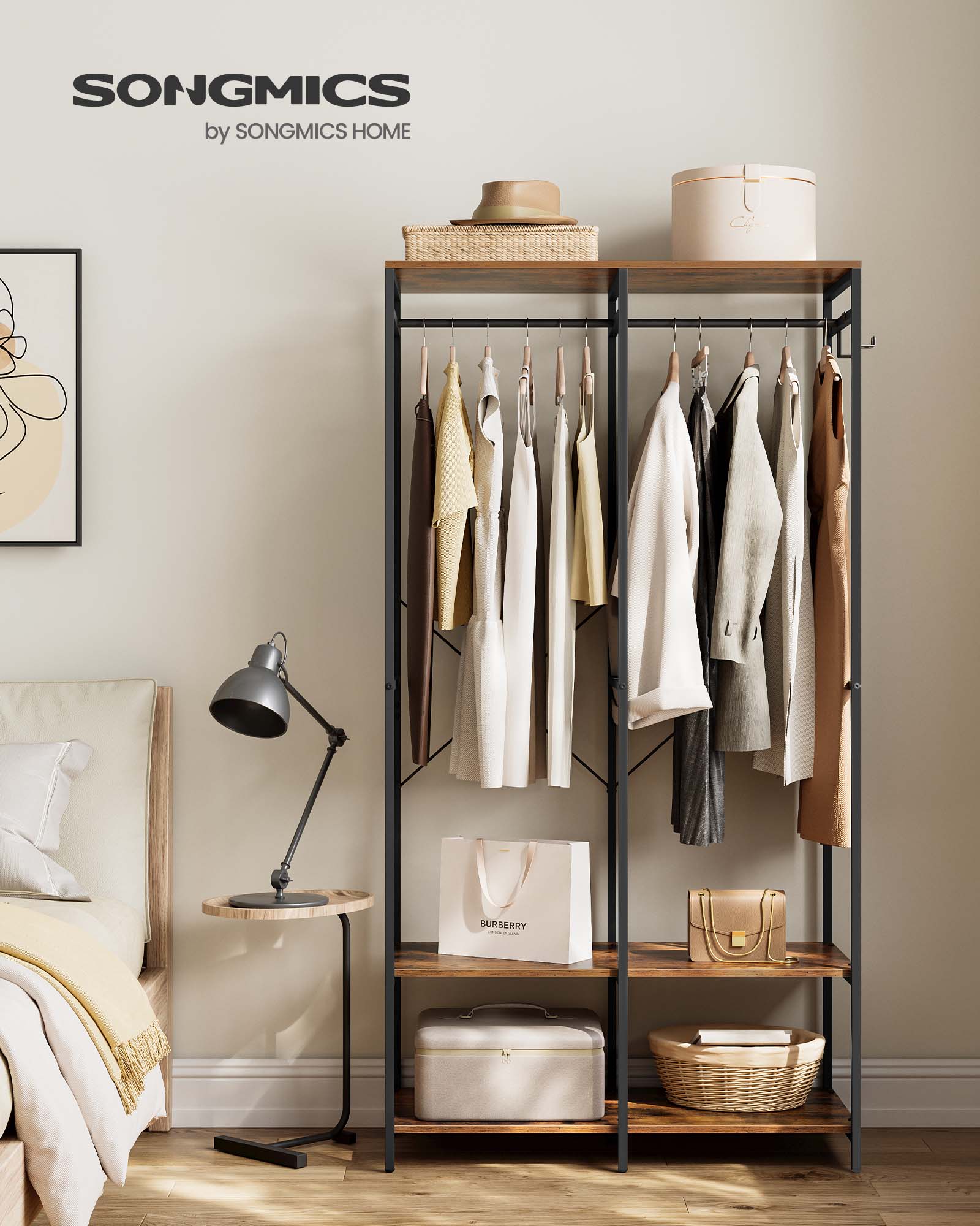 Kleiderschrank offen mit Kleiderstange vintagebraun Kleiderschrank offen mit Kleiderstange vintagebraun