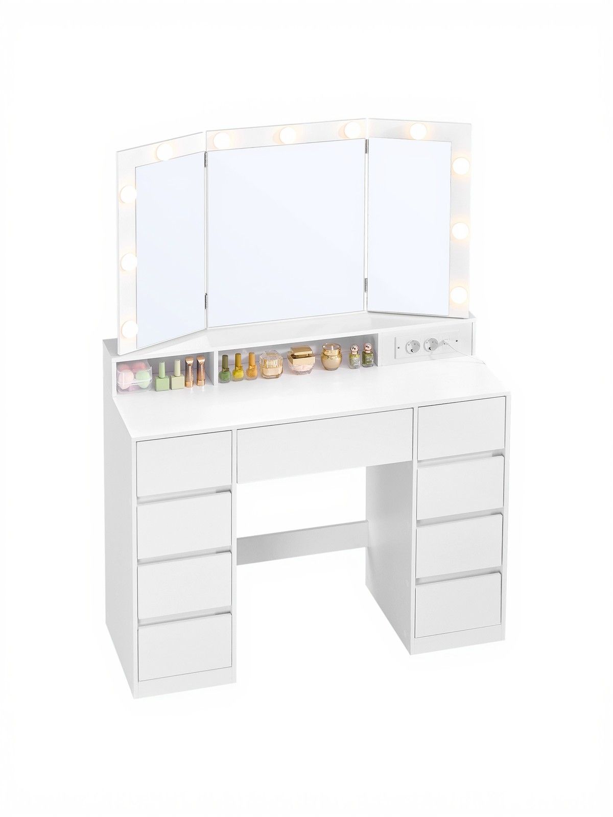 Schminktisch mit LED-Beleuchtung, Frisiertisch mit Klappspiegel, Schubladen Schminktisch mit LED-Beleuchtung, Frisiertisch mit Klappspiegel, Schubladen