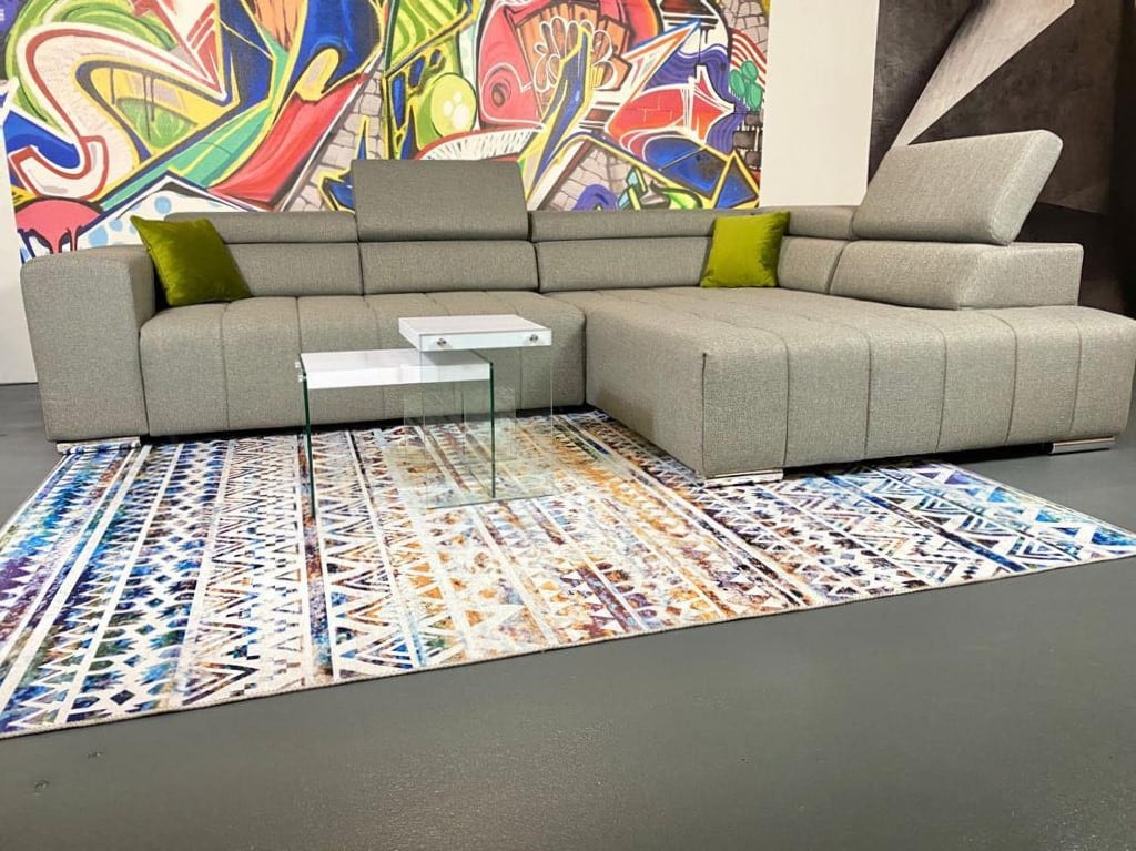 1 Ecksofa Elias mit Sitztiefenverstellung & Kopflehnenfunktion Grau Luxus-WebstoffStrukturstoff Ausstellungsstück