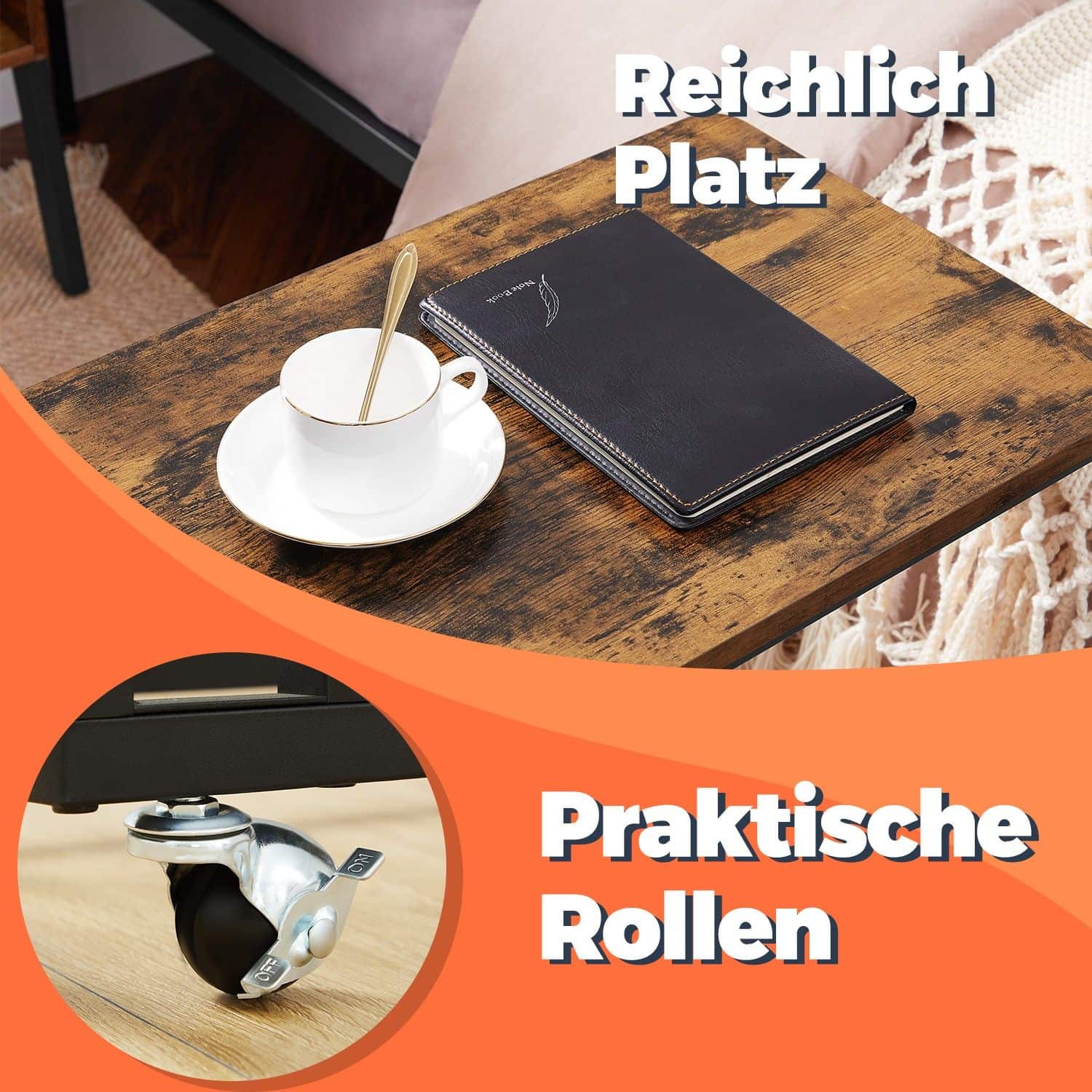 Beistelltisch, Sofatisch mit Rollen, C-Form Beistelltisch, Sofatisch mit Rollen, C-Form