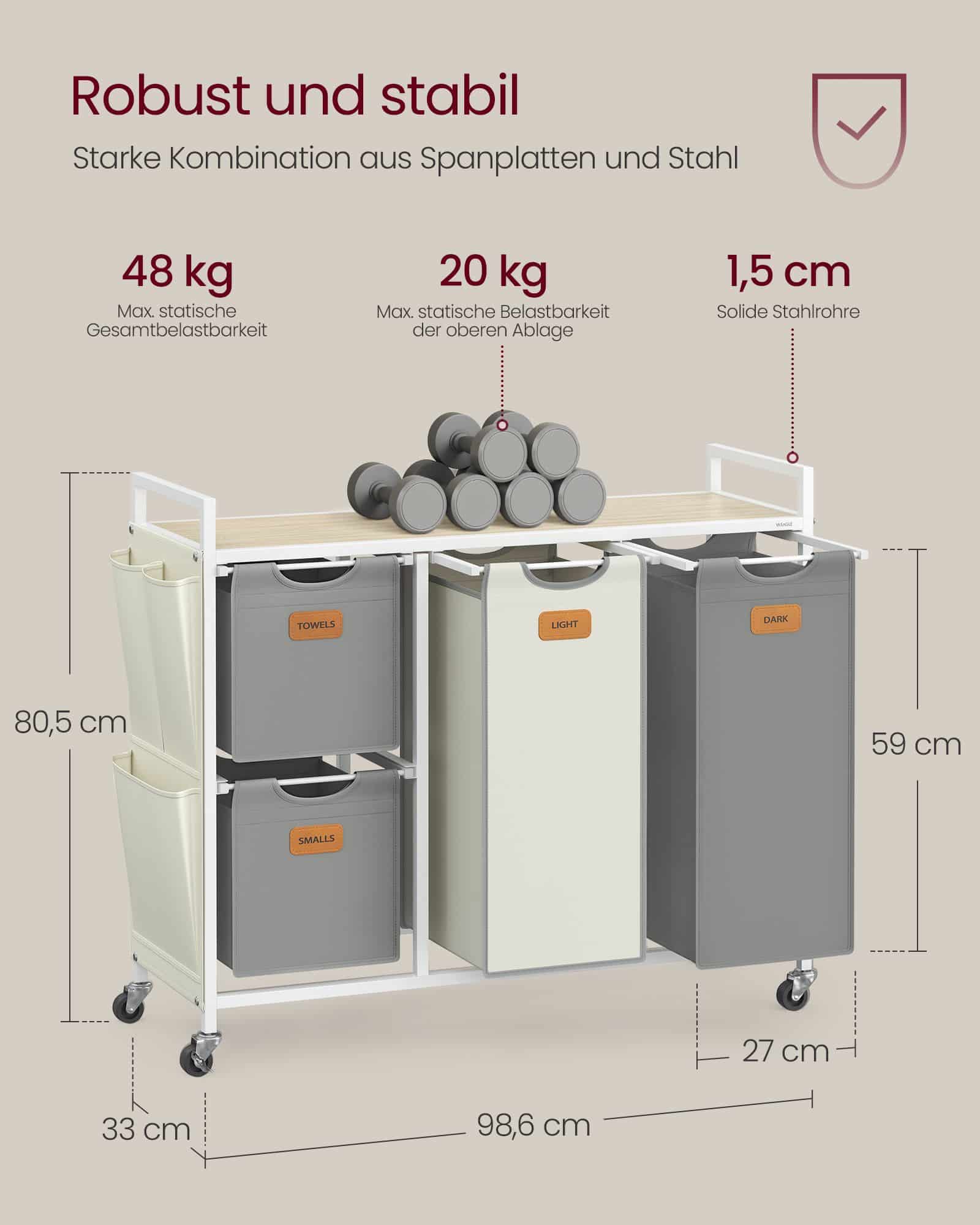 Wäschekorb 4 Fächer naturbeige-taubengrau-cremeweiß Wäschekorb 4 Fächer naturbeige-taubengrau-cremeweiß