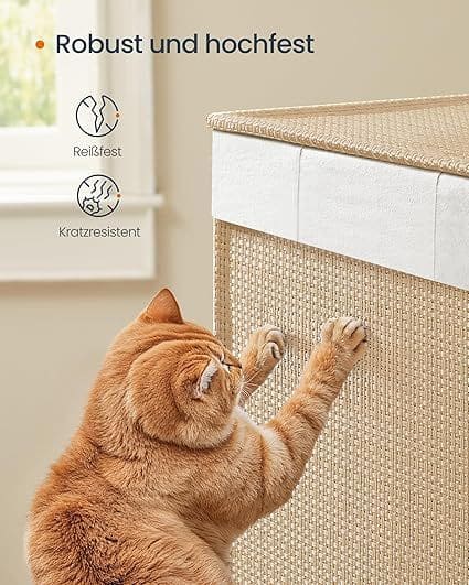 Wäschekorb 140 L mit 3 Fächern und Rollen naturbeige-mattweiß Wäschekorb 140 L mit 3 Fächern und Rollen naturbeige-mattweiß