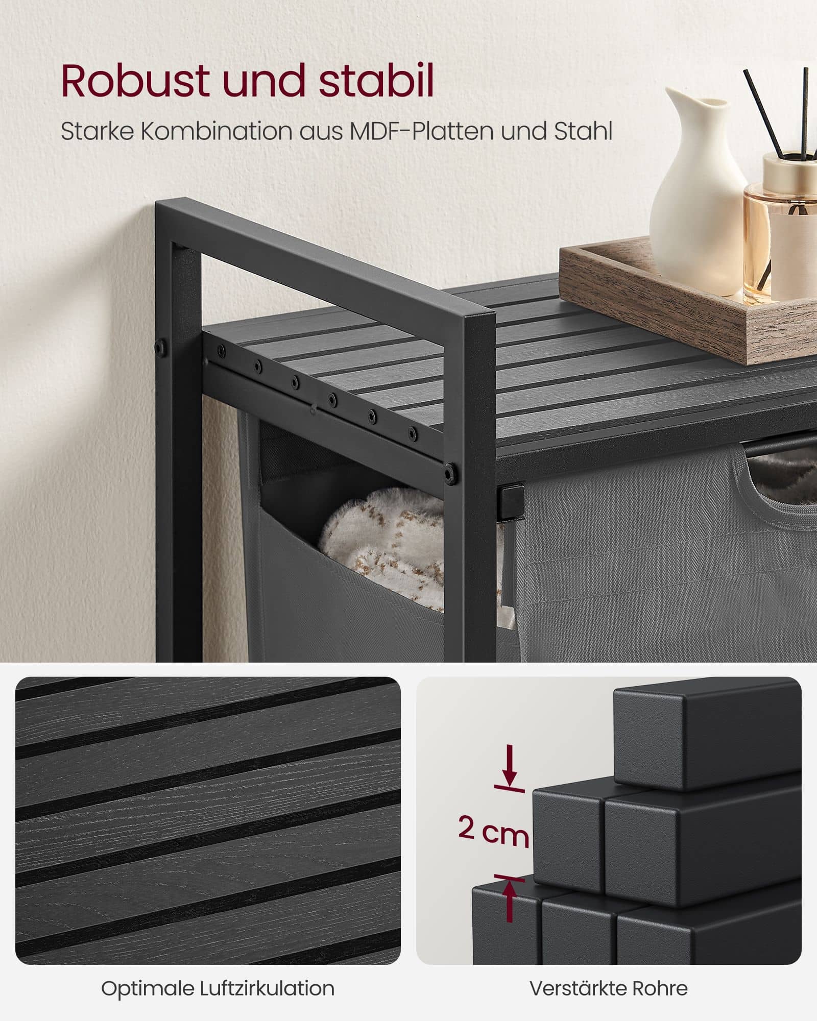 Wäschesammler mit Ablage Metallrahmen schwarz-grau Wäschesammler mit Ablage Metallrahmen schwarz-grau