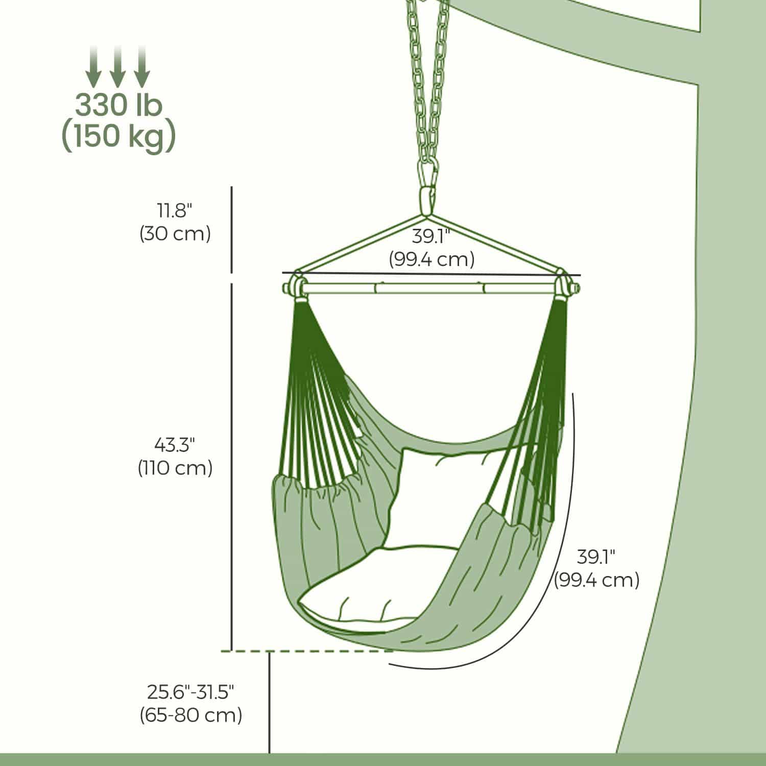 Hängesessel, Hängeschaukel mit 2 Kissen, Hängestuhl, Metallkette Hängesessel, Hängeschaukel mit 2 Kissen, Hängestuhl, Metallkette