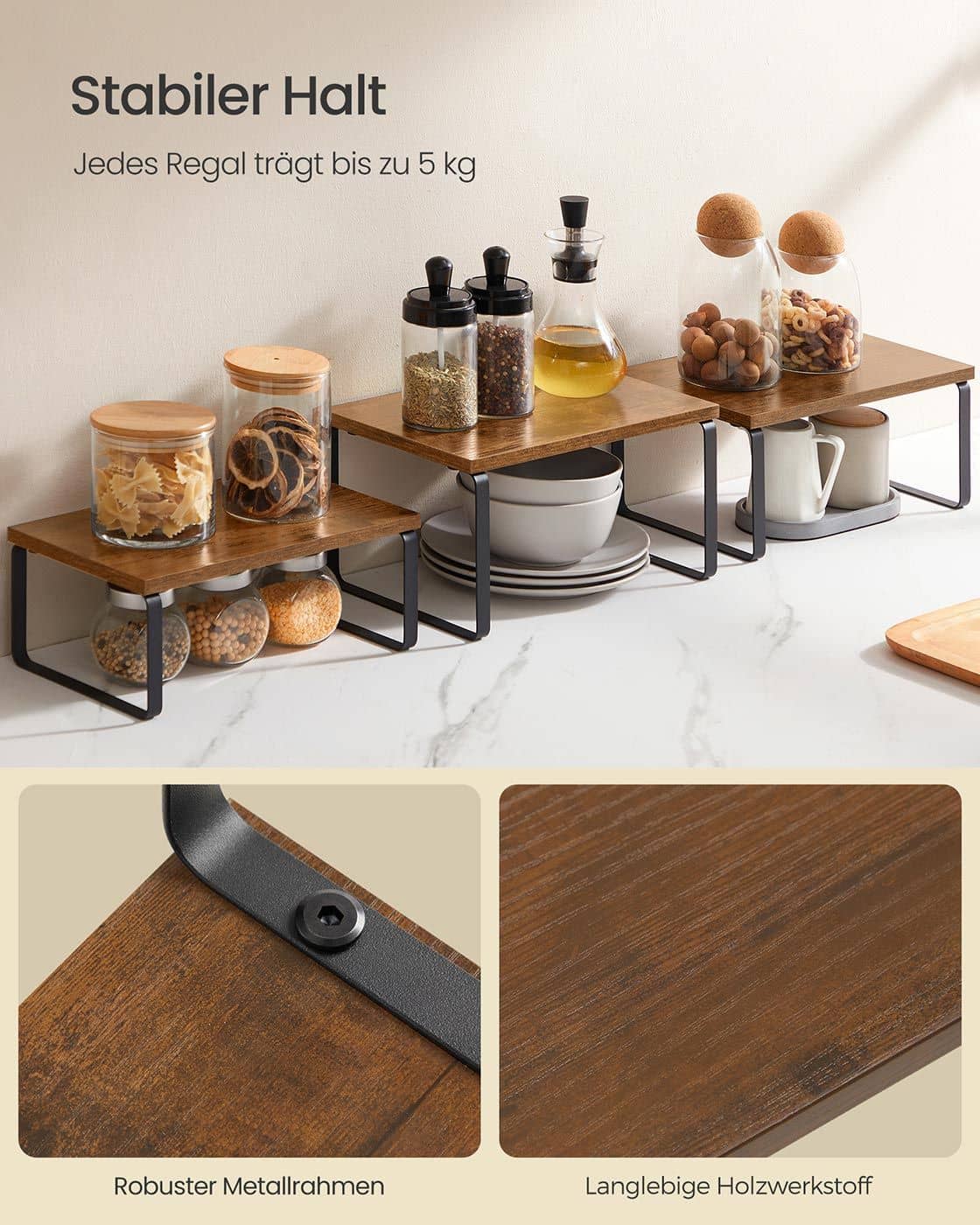 Gewürzregal 3er Set stapelbar und erweiterbar vintagebraun-mattschwarz Gewürzregal 3er Set stapelbar und erweiterbar vintagebraun-mattschwarz