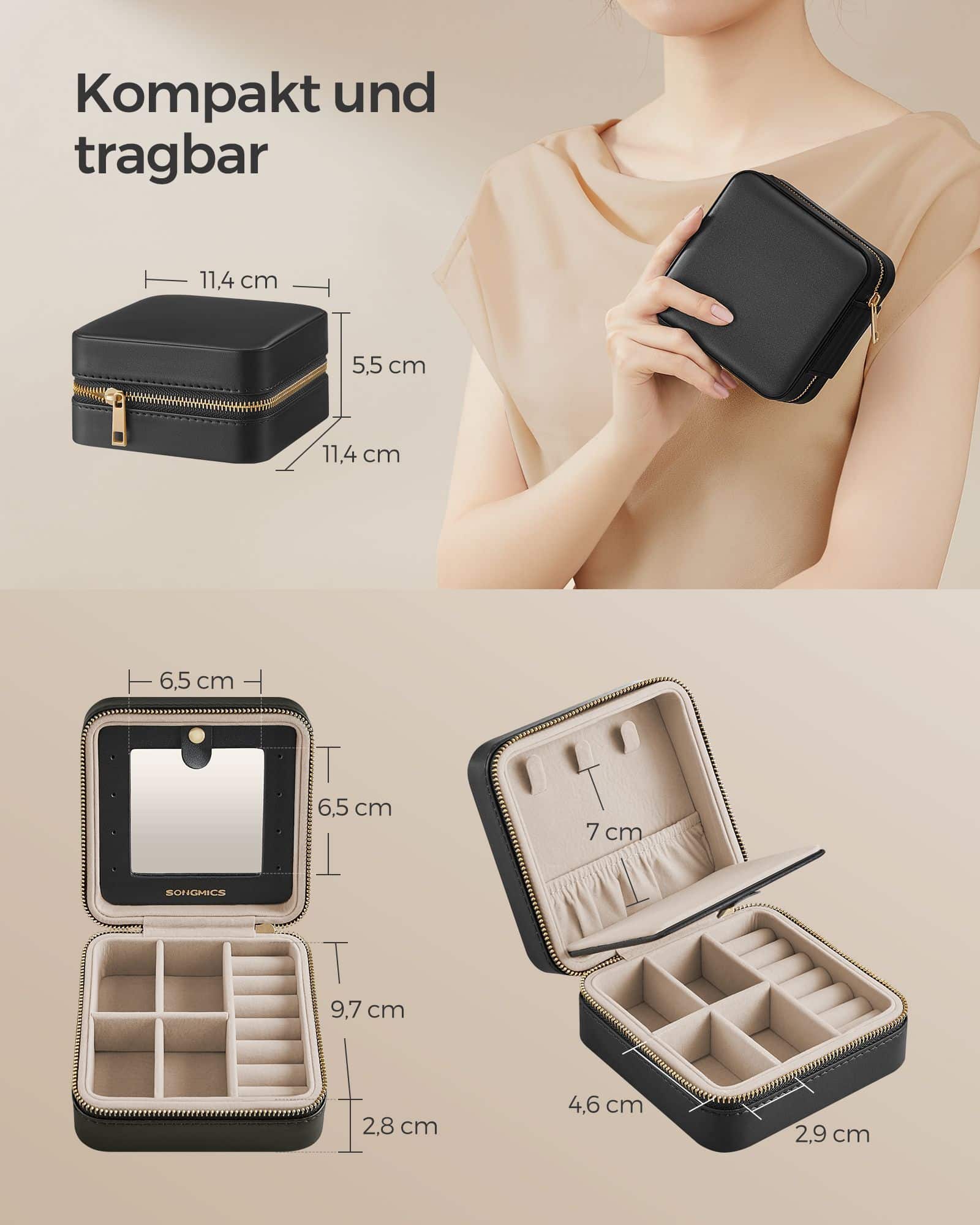 Schmuckkästchen Spiegel PU-Bezug Geschenkidee tintenschwarz Schmuckkästchen Spiegel PU-Bezug Geschenkidee tintenschwarz