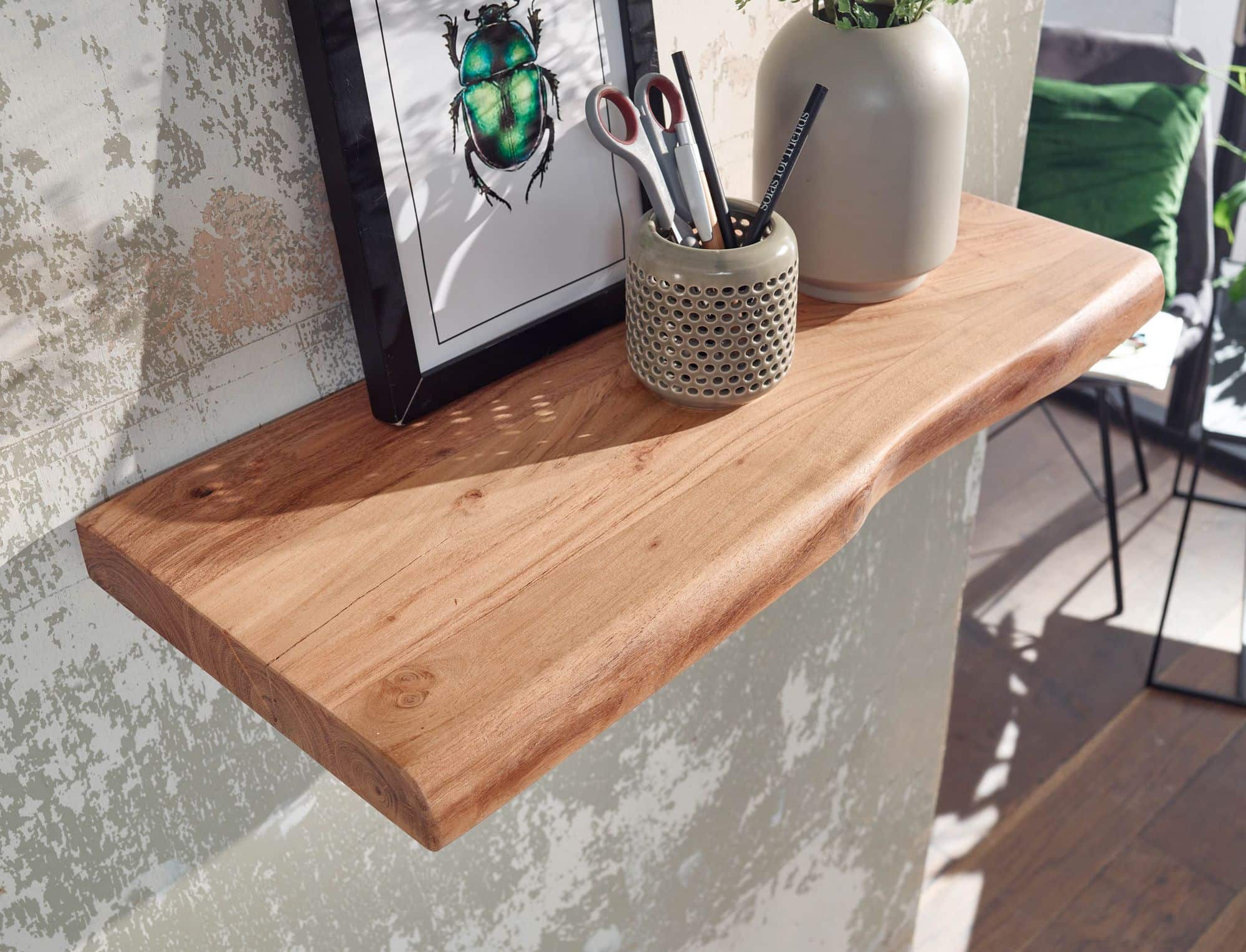 Wandregal mit Baumkante Akazie Massivholz 60 cm Wandregal mit Baumkante Akazie Massivholz 60 cm