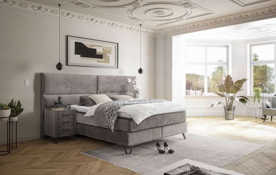 ED Exciting Design Boxspringbett Trapani H3/H4 mit Duo-Wendematratze, XXL Kopfteil und Massivfüßen – Erhältlich in 160×200 cm und 180×200 cm,Anthology-Mikrofaser 6 Farbvarianten