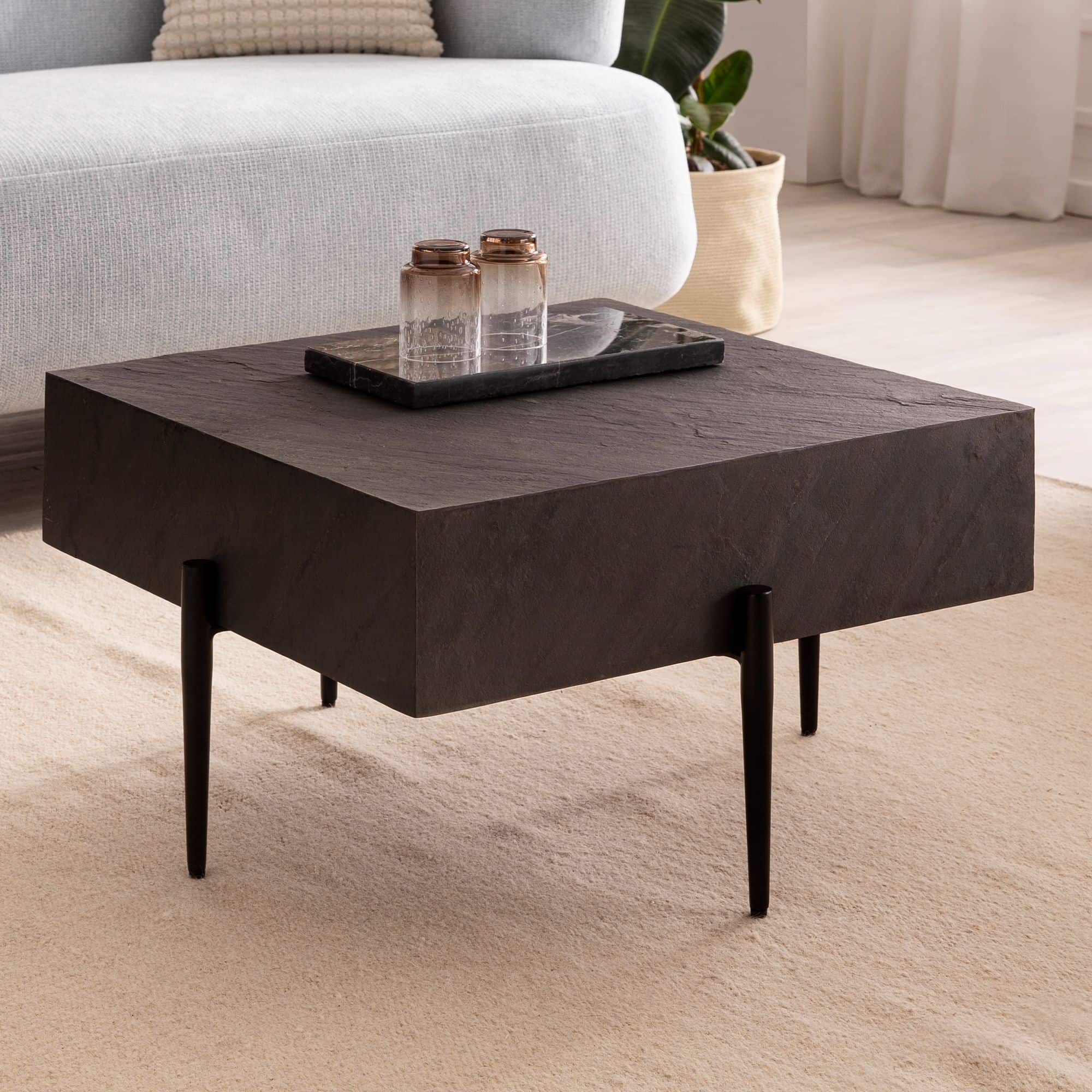 Couchtisch 64x64x35 cm Steinoptik / Metall Sofatisch Anthrazit Quadratisch Couchtisch 64x64x35 cm Steinoptik / Metall Sofatisch Anthrazit Quadratisch