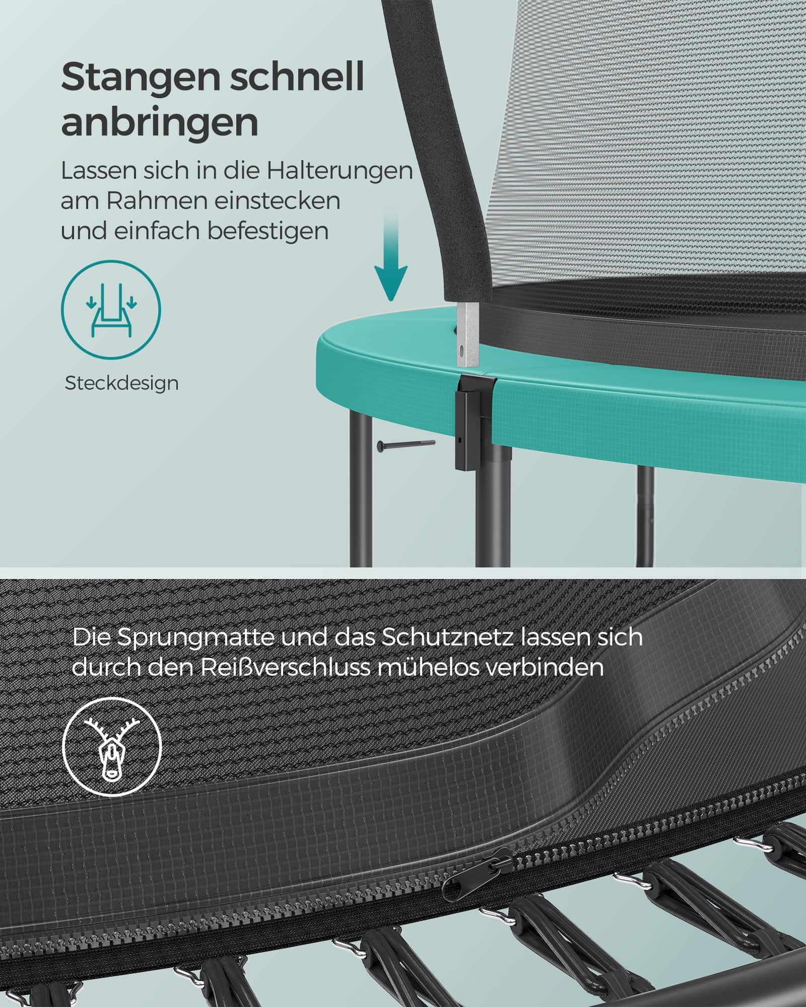 Trampolin Ø 366 cm mit Reißverschluss seeblau Trampolin Ø 366 cm mit Reißverschluss seeblau