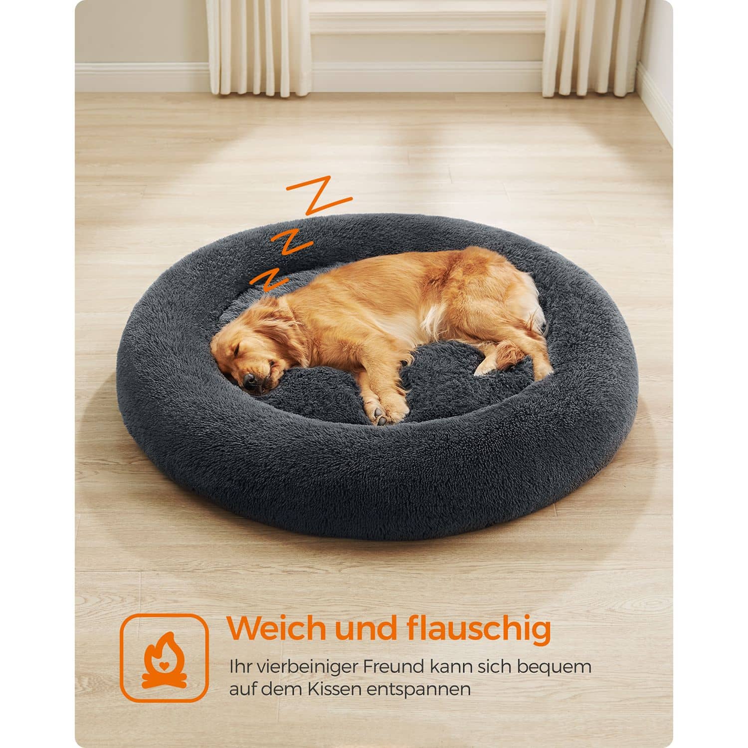 Flauschiges Hundebett Ø 120 cm dunkelgrau-PGW043G02 Flauschiges Hundebett Ø 120 cm dunkelgrau-PGW043G02