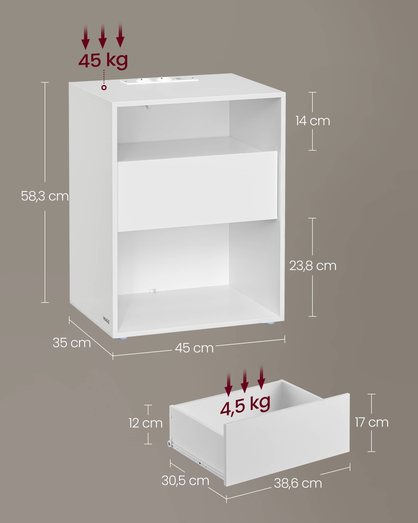 Nachttisch mit Ladefunktion und Schublade mattweiß Nachttisch mit Ladefunktion und Schublade mattweiß