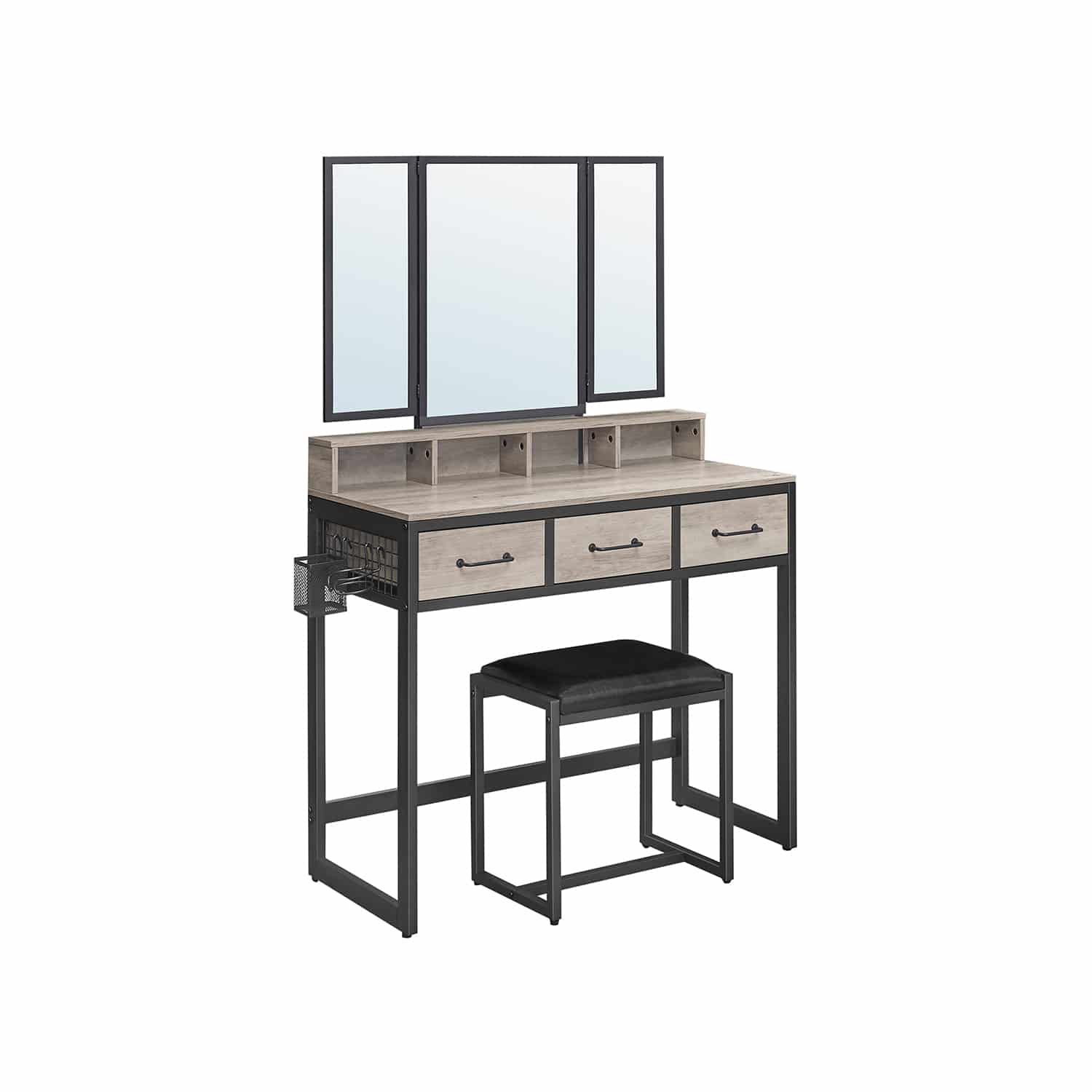 Schminktisch-Set mit Klappspiegel Greige-Schwarz Schminktisch-Set mit Klappspiegel Greige-Schwarz