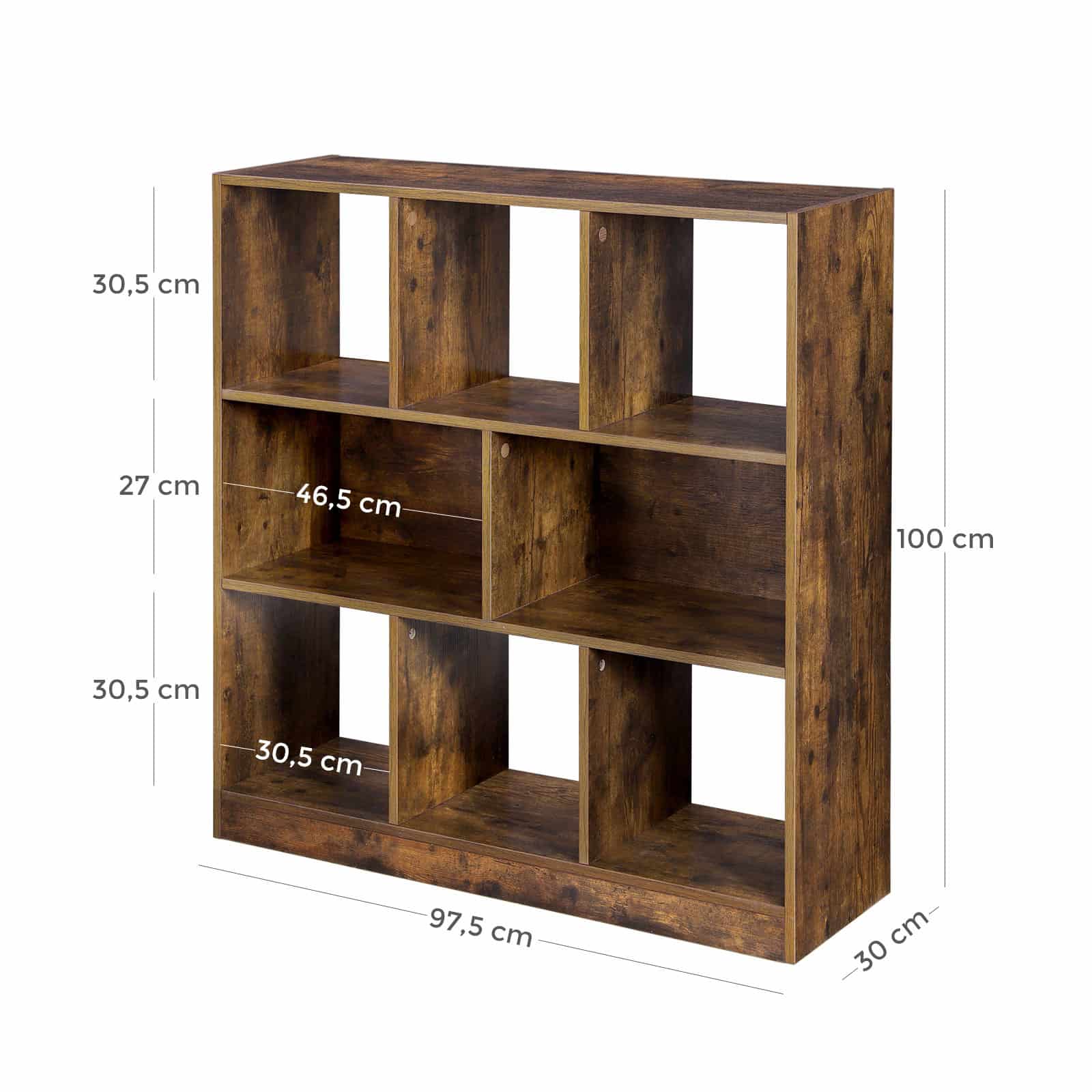 Bücherregal 97,5 x 30 x 100 cm 8 Fächer Vintage-LBC52BX Bücherregal 97,5 x 30 x 100 cm 8 Fächer Vintage-LBC52BX