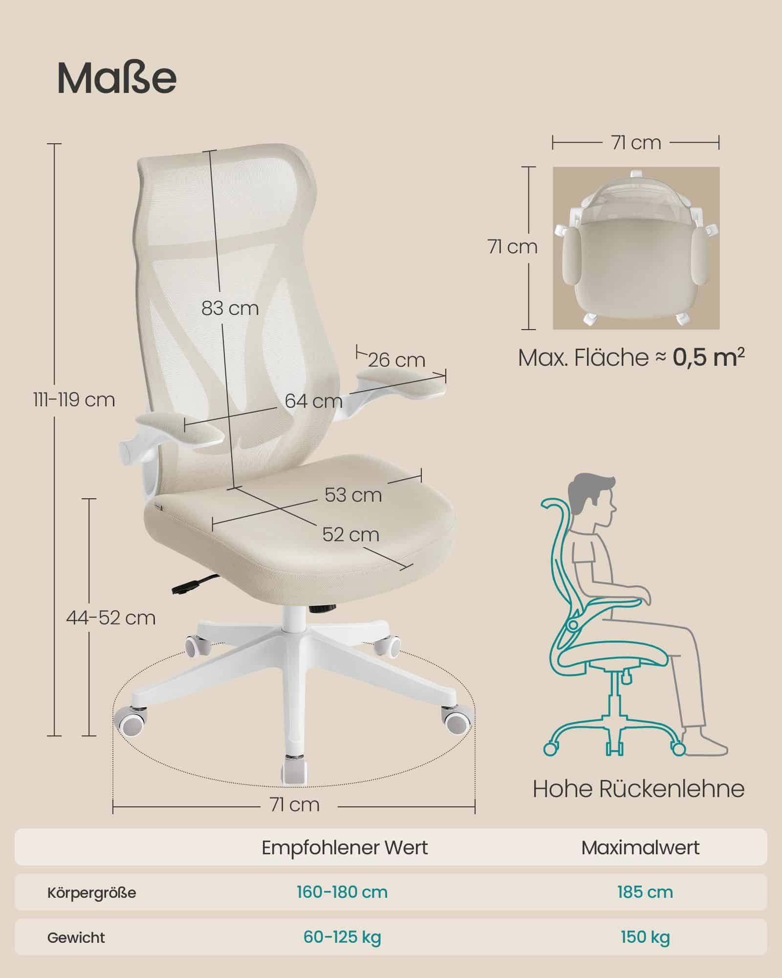 Bürostuhl mit Rückenlehne und Armlehnen cappuccinobeige Bürostuhl mit Rückenlehne und Armlehnen cappuccinobeige