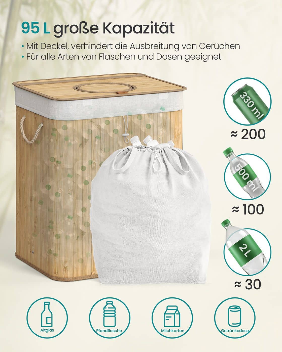 Pfandflaschen-Sammelbehälter 95 L mit Loch und Deckel