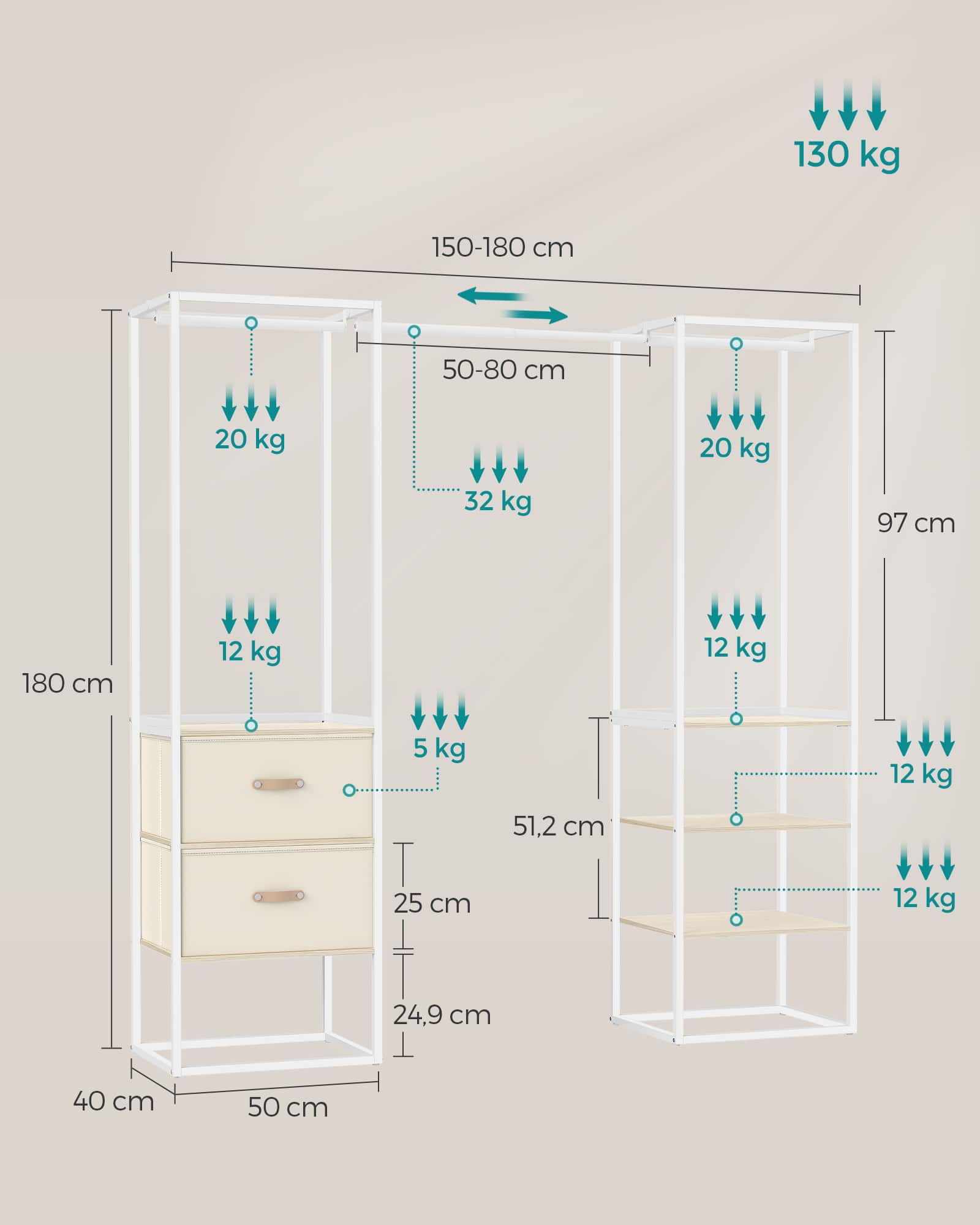 Kleiderständer mit 2 Schubladen naturbeige