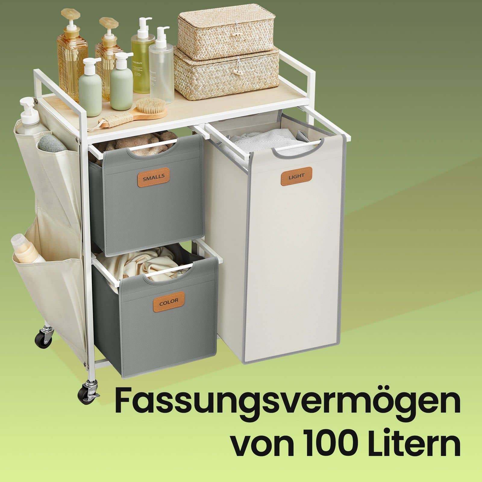 Wäschekorb 3 Fächer naturbeige-taubengrau-cremeweiß