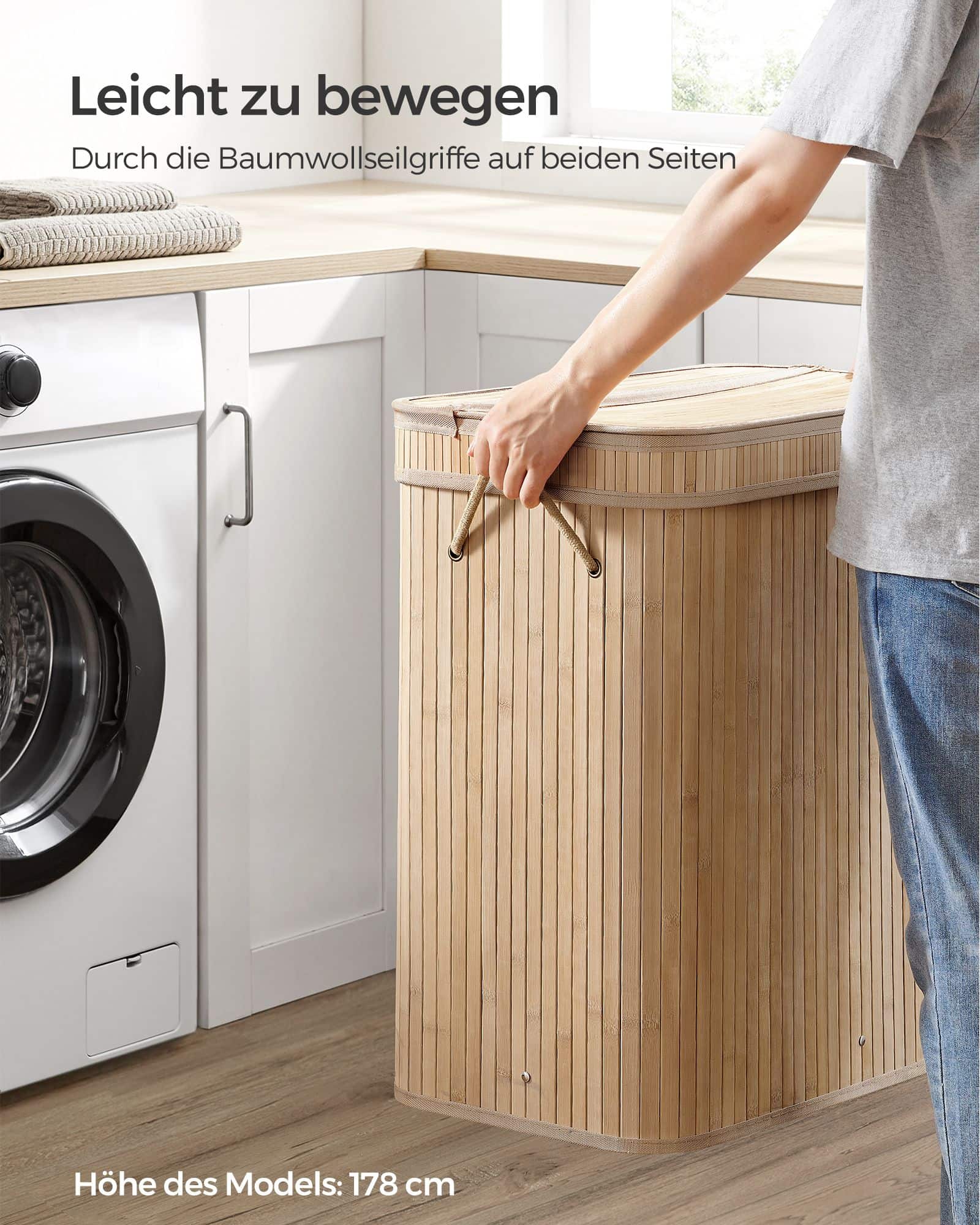 Wäschekorb 100 Liter aus Bambus mit Deckel und Griffen naturfarben Wäschekorb 100 Liter aus Bambus mit Deckel und Griffen naturfarben