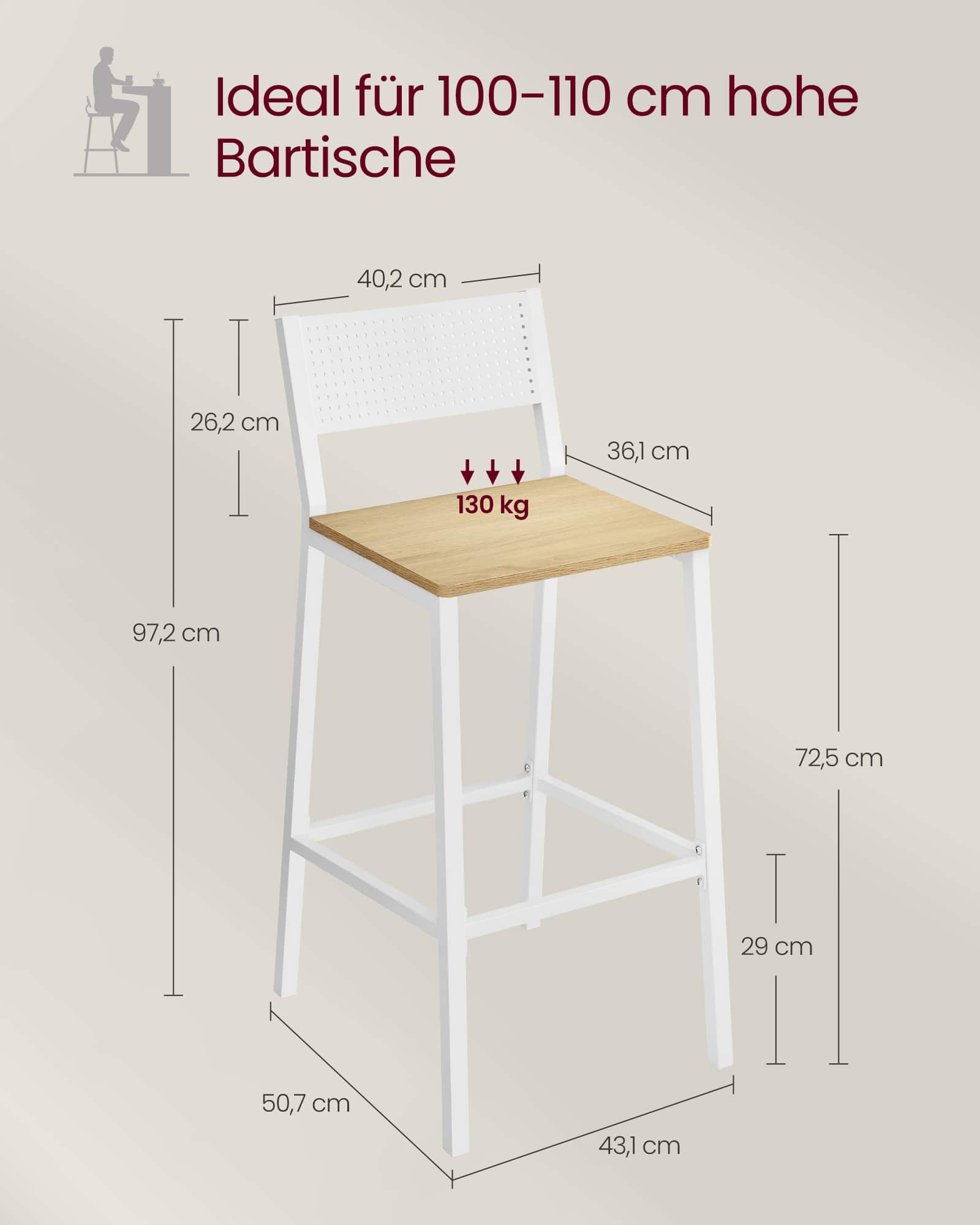 Industrie-Design Barhocker 2er Set beigeweiß-LBC070W09 Industrie-Design Barhocker 2er Set beigeweiß-LBC070W09