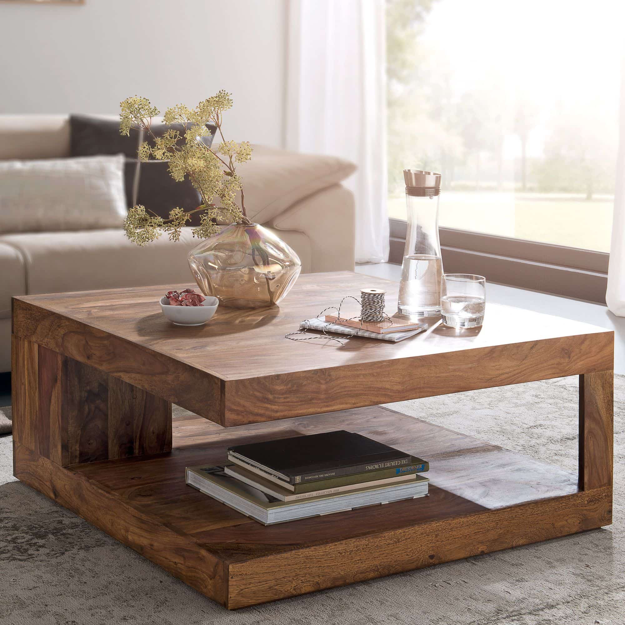 Couchtisch Massiv-Holz Sheesham 90 cm breit Design Wohnzimmer-Tisch dunkel-braun Landhaus-Stil Beistelltisch Couchtisch Massiv-Holz Sheesham 90 cm breit Design Wohnzimmer-Tisch dunkel-braun Landhaus-Stil Beistelltisch