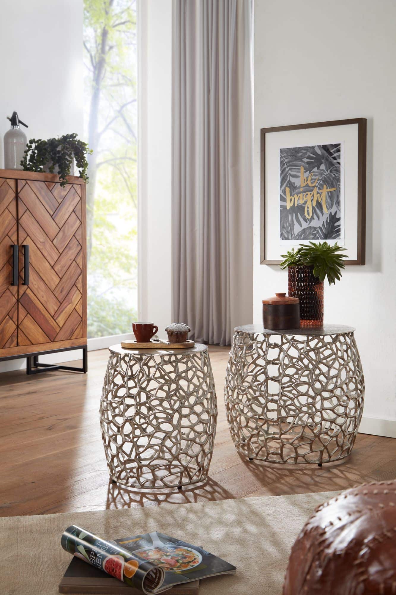 74377-Wohnling-Beistelltisch-2er-Set-silber-WL6-655-1 Beistelltisch 2er Set Aluminium Silber Design Satztisch Metall Rund